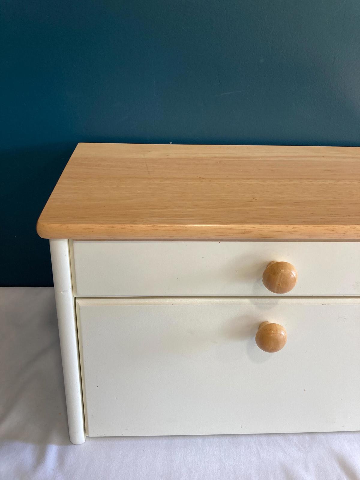 Vintage White Wooden Bread Box with Lift Up Top