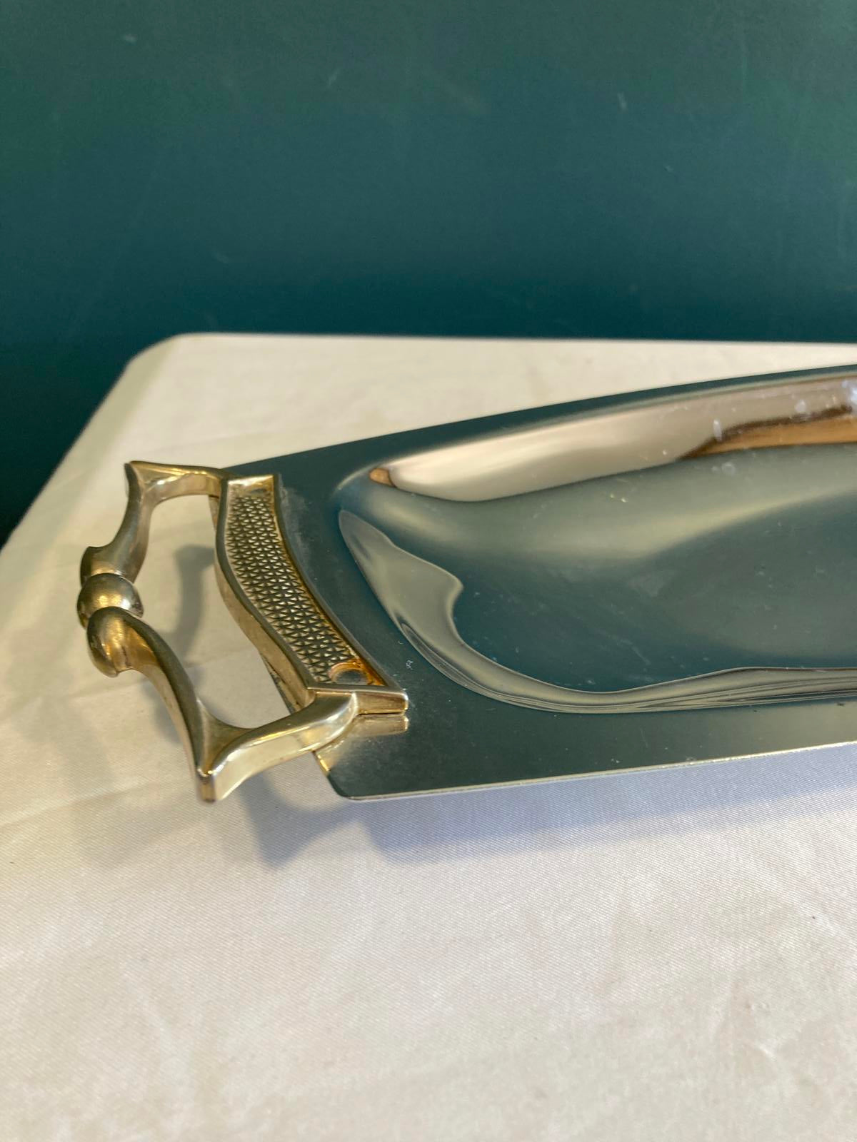 Vintage Kromex Serving Tray – Chrome & Brass Handles, Midcentury Modern Barware