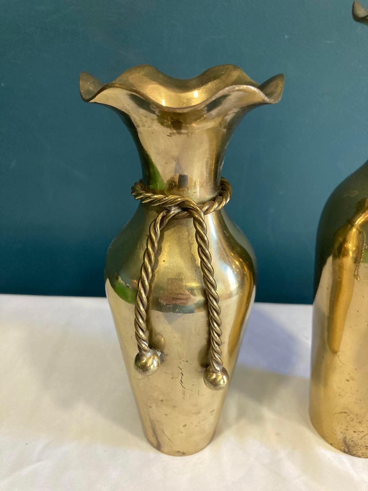 Vintage Brass Vases With Rope Detail – Set of 2