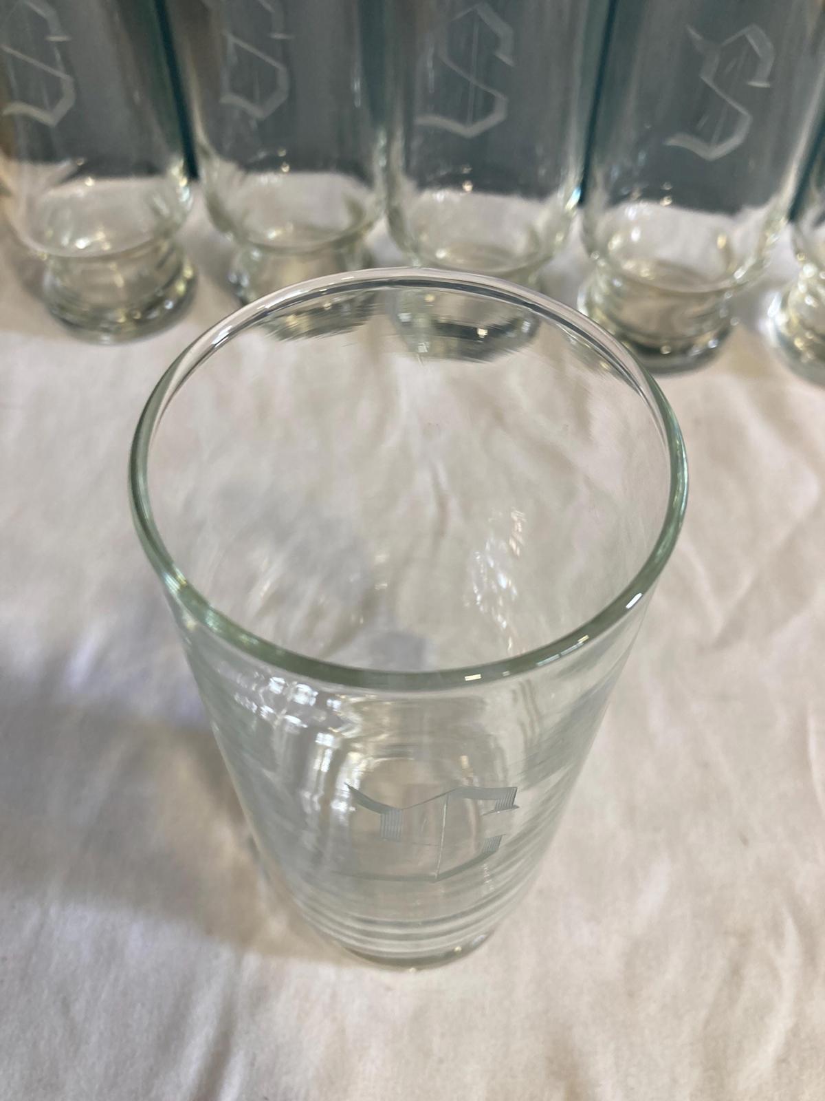 Vintage "S" Etched Tall Glasses, Set of 12