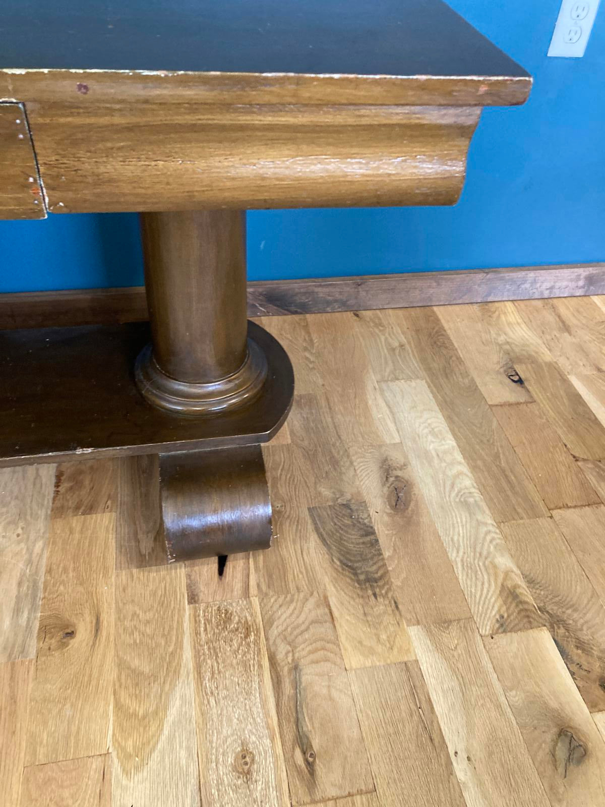Vintage Art Deco Console Table with Scroll Feet and Drawer – Solid Wood