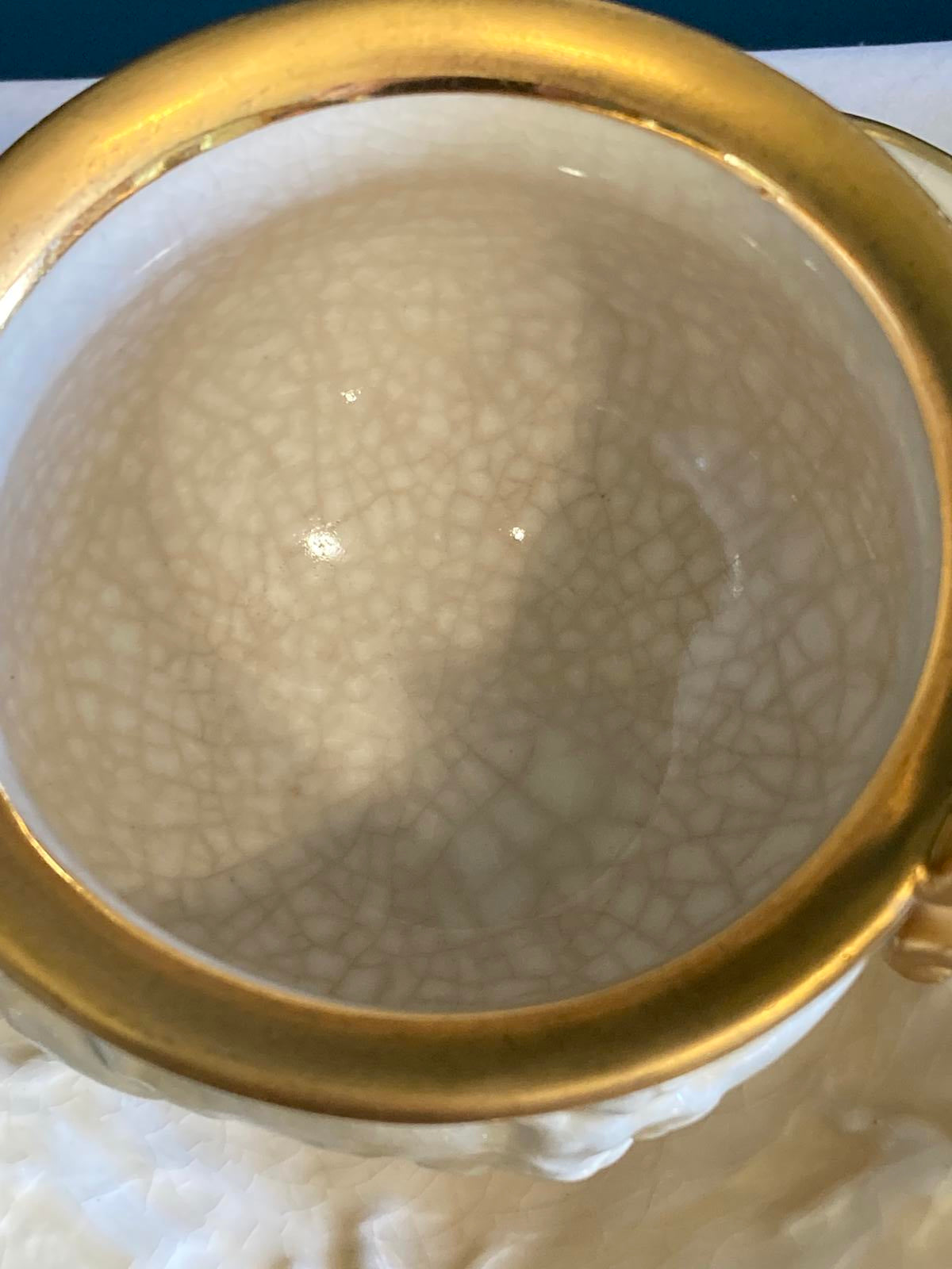Antique Ernst Bohne Söhne Cherub Teacup and Saucer Set w/Gold Trim, Set of 7