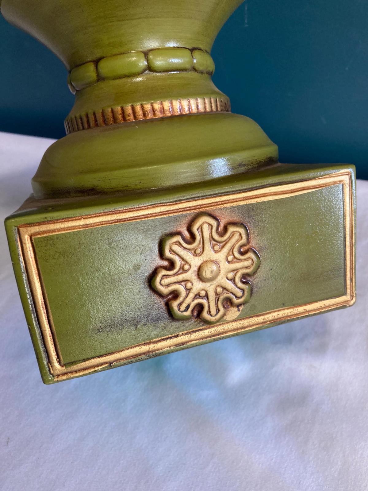 Midcentury Green & Gold Ceramic Candle Holder Stand