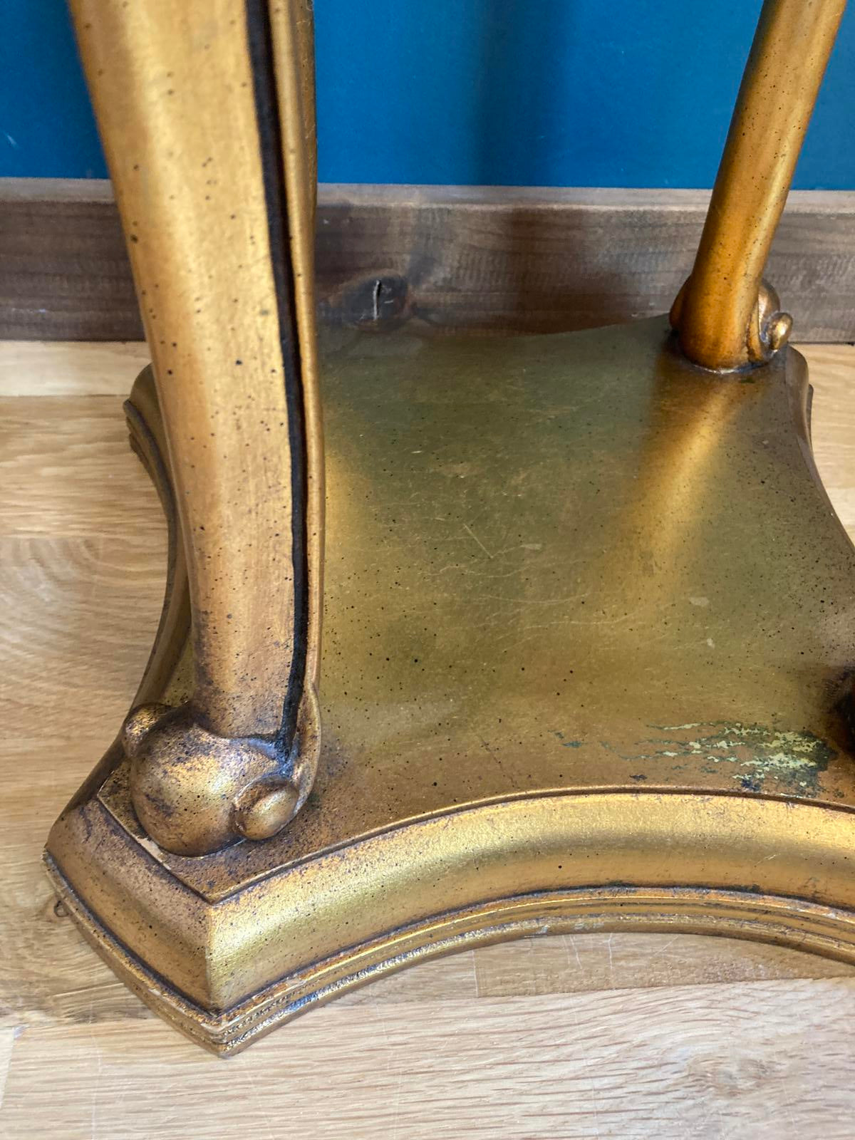 Vintage Giltwood Gold Pedestal Table with White Marble Top