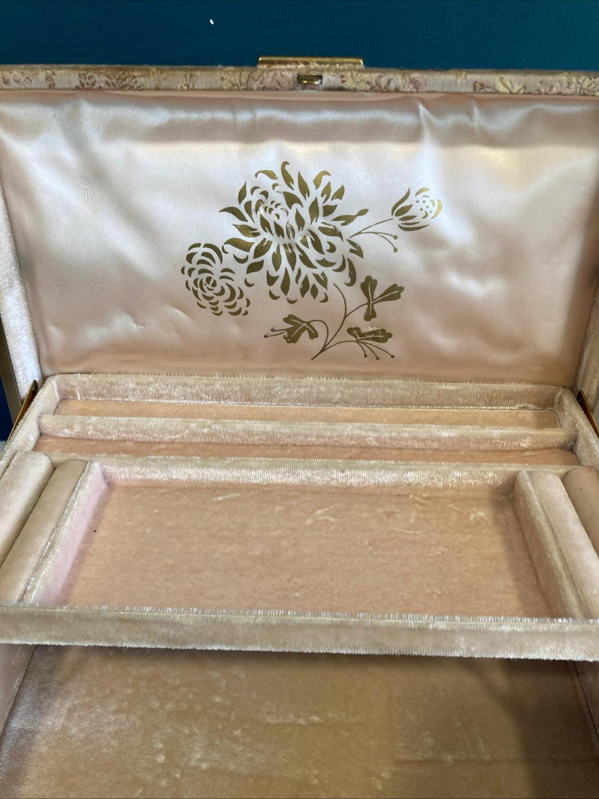 2-Tier Vintage Farrington Jewelry Box | Silk Floral Exterior & Embossed Gold Sides | Vintage Finds