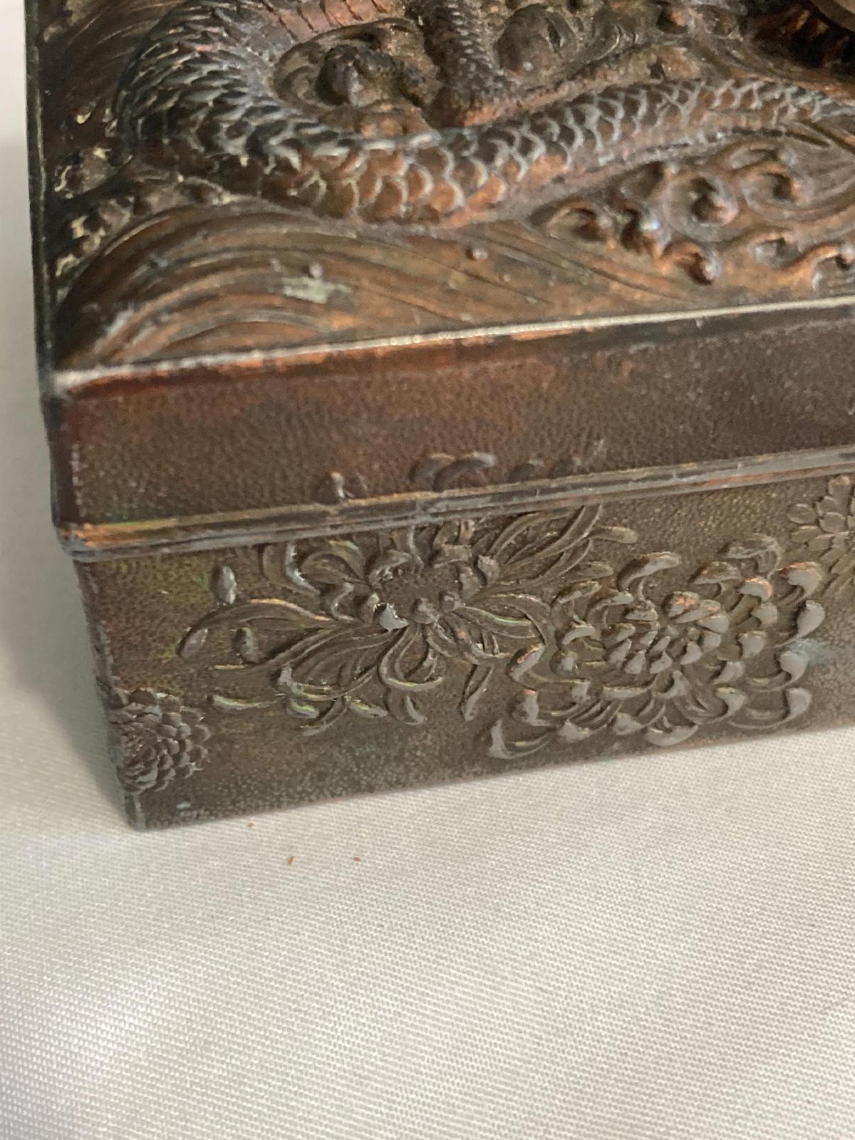 Antique Japanese Copper Box with Ornate Dragon Lid