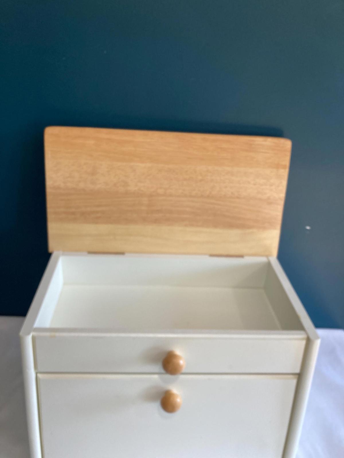 Vintage White Wooden Bread Box with Lift Up Top