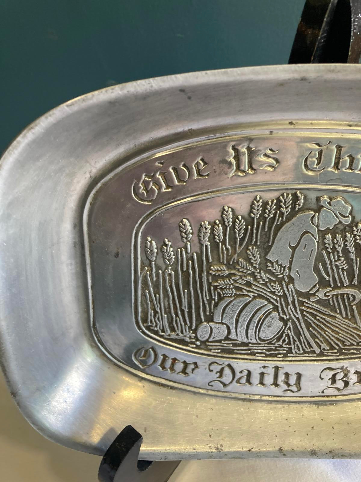 Pewter Bread Plate – “Give Us This Day Our Daily Bread” Christian Decor