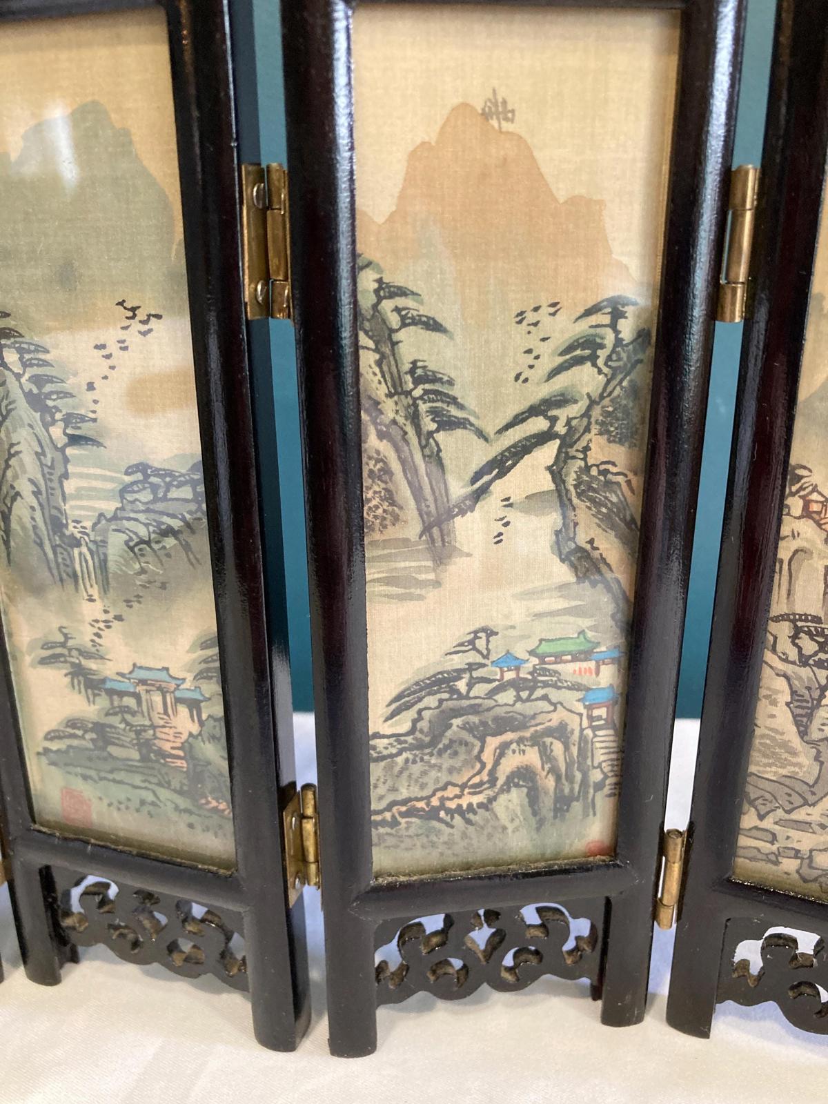 Vintage Small Asian Folding Table Top Hand Painted Screen