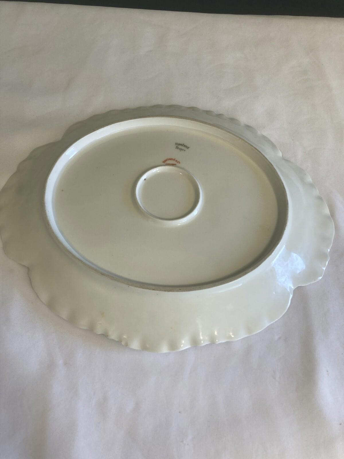 Oval Haviland & Co Limoges France Platter With Pink Roses and Gold Trim 10.25”