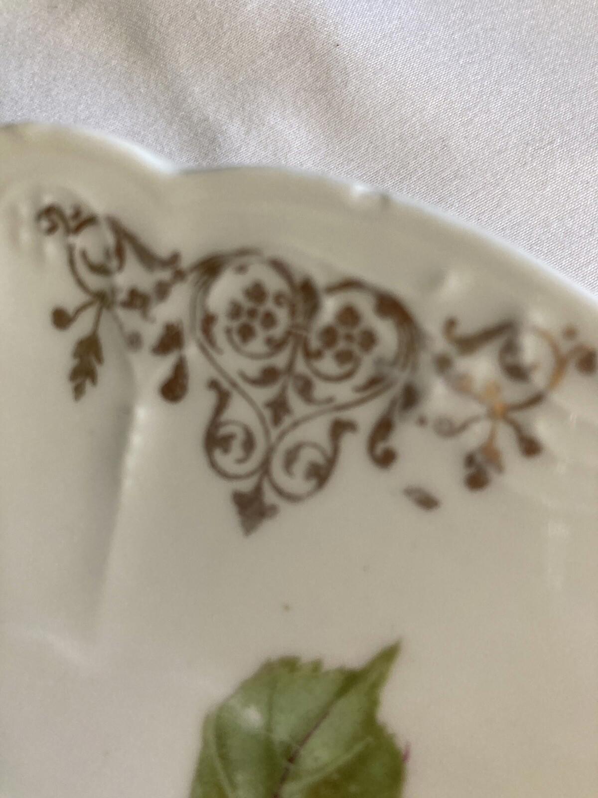 Antique Prussian Hand Painted Pink and Green Dessert Plate with Handles