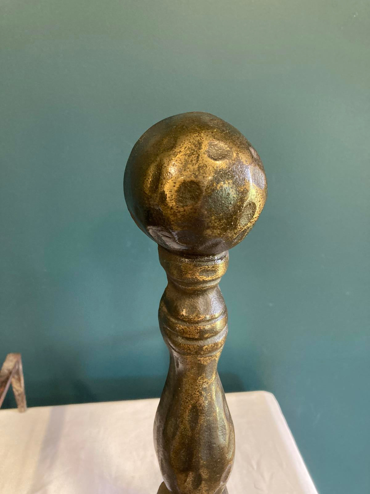 Pair of Vintage Brass and Cast Iron Andirons