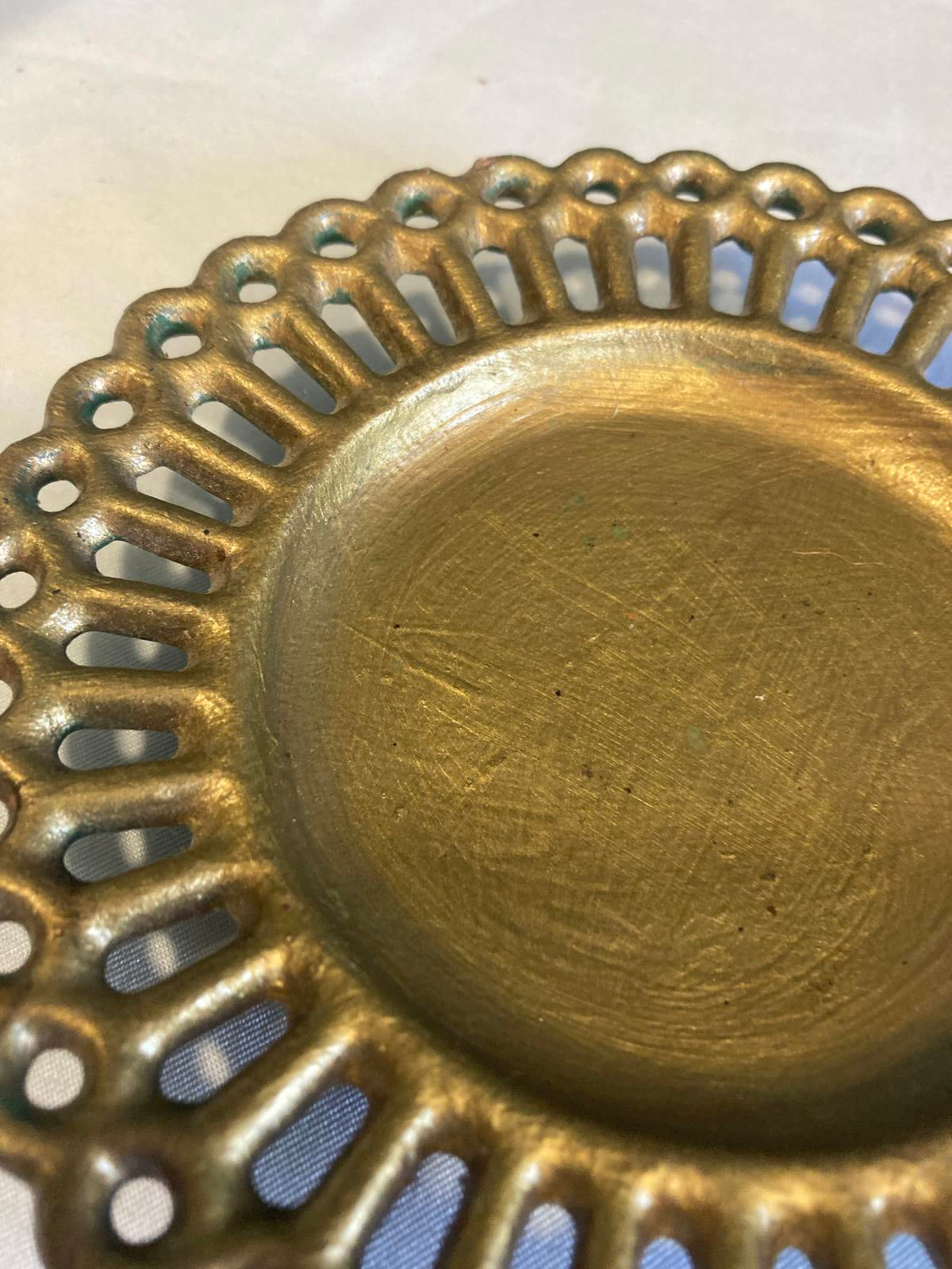 Vintage Gold Ceramic Candleholder with Pierced Edges