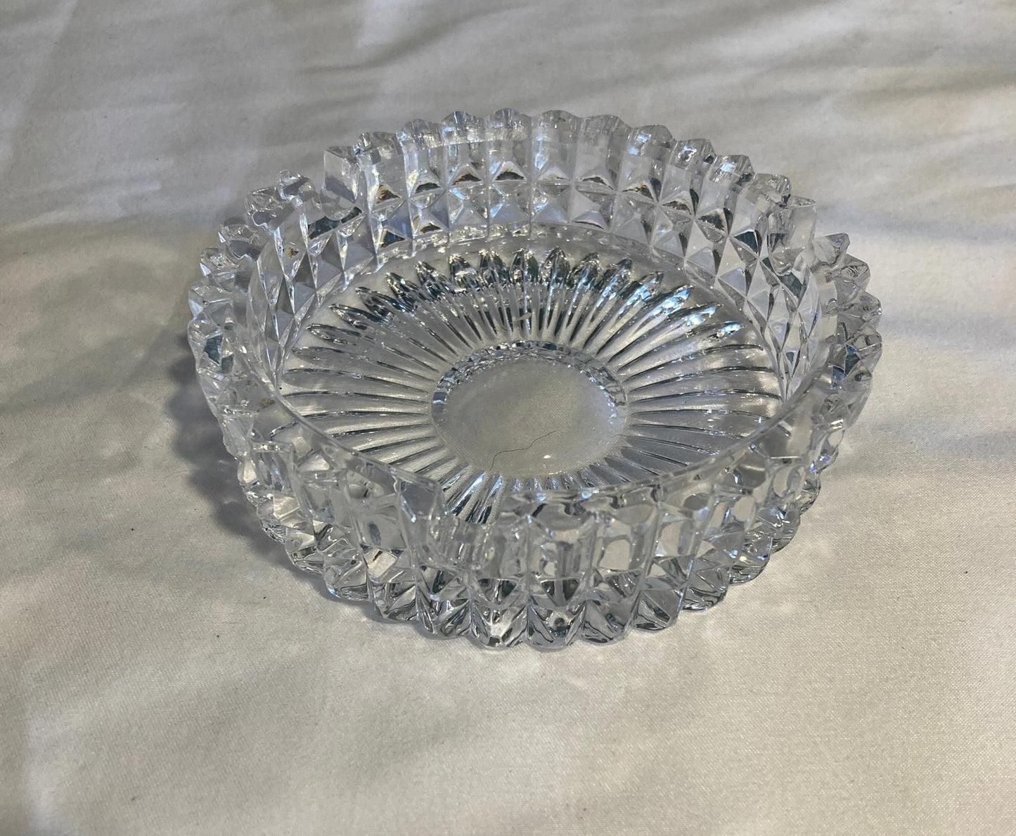 Vintage Crystal Ashtray with Ornate Brass Base Footed Ashtray with Floral Detail