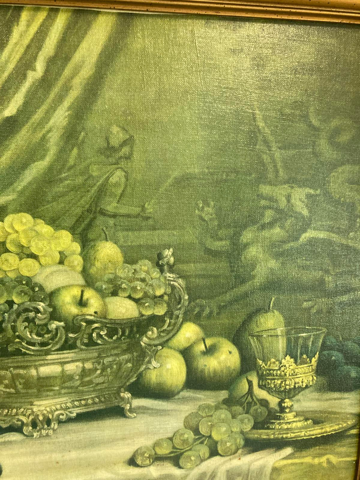 Vintage Framed Still Life Painting – Grapes, Goblet & Fruit, Gold Frame