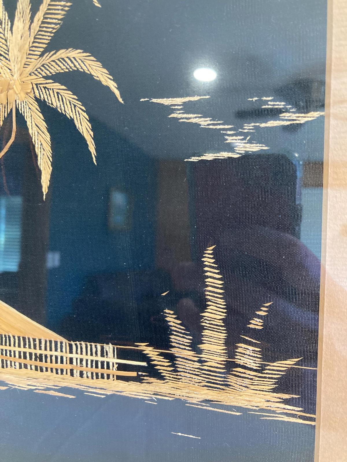Vintage Straw Art Picture - Mid-Century Tropical Asian Scene