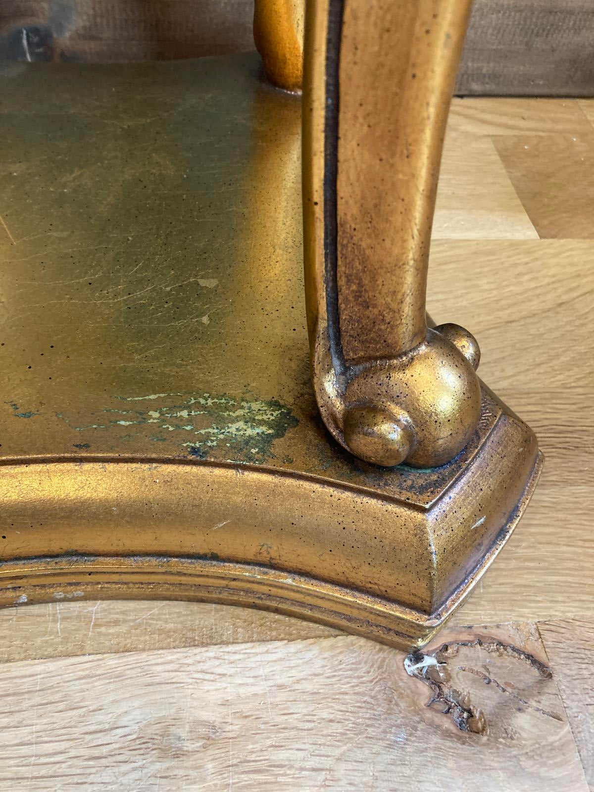 Vintage Giltwood Gold Pedestal Table with White Marble Top