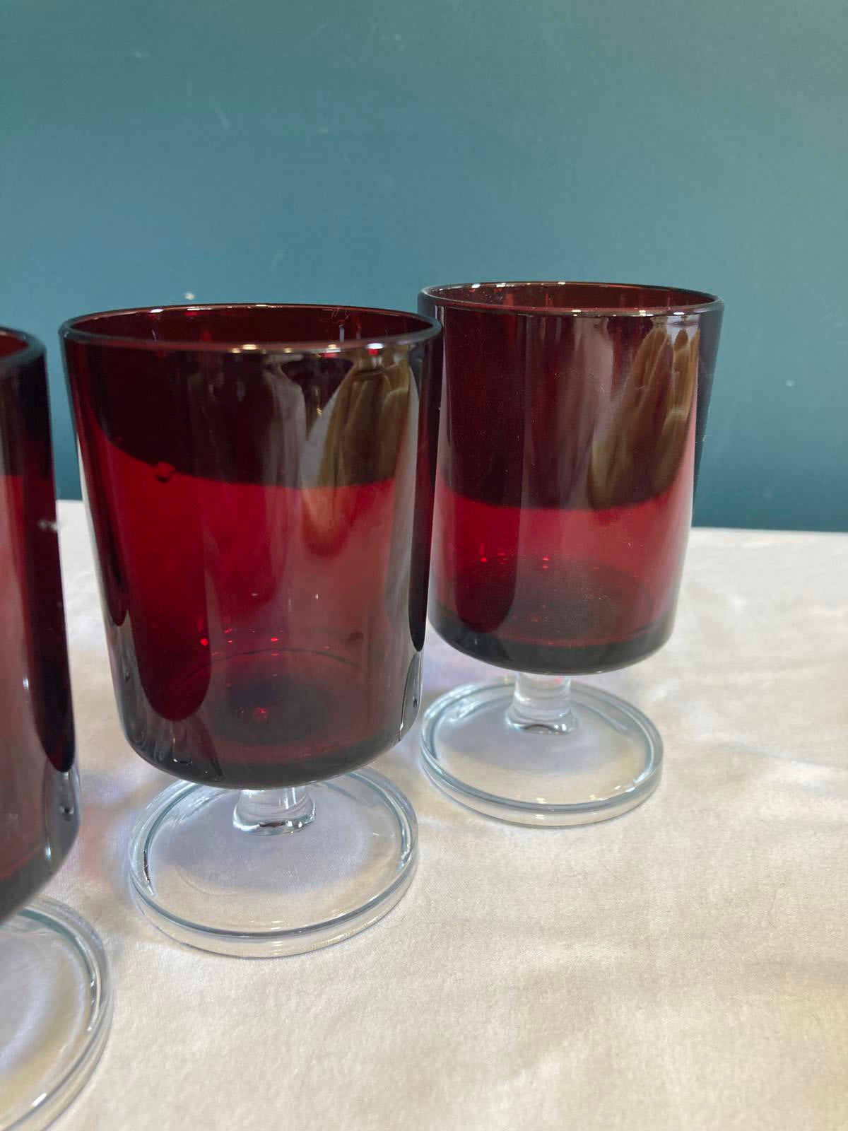 Vintage Red with Clear Stem Luminarc French Stemware Set of 5