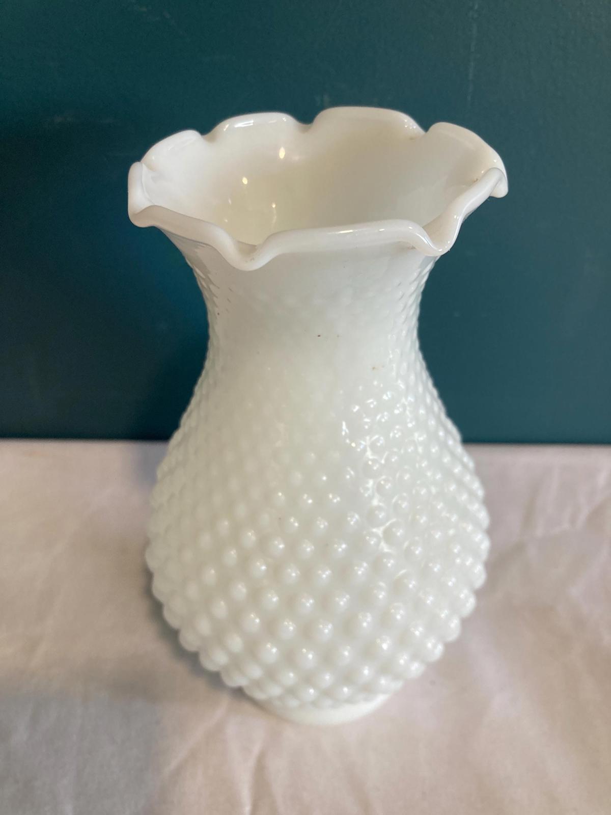 Antique Hobnail Milk Glass hurricane Fluted Sconce