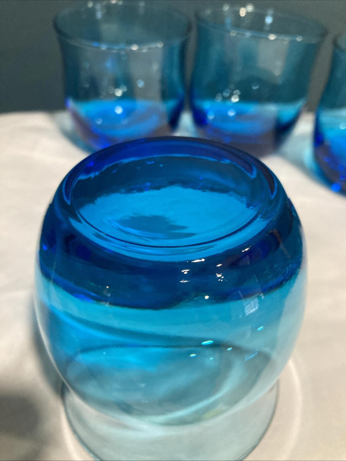 Vintage Cobalt Blue Turquoise Low Ball Cocktail Juice 4 Glasses
