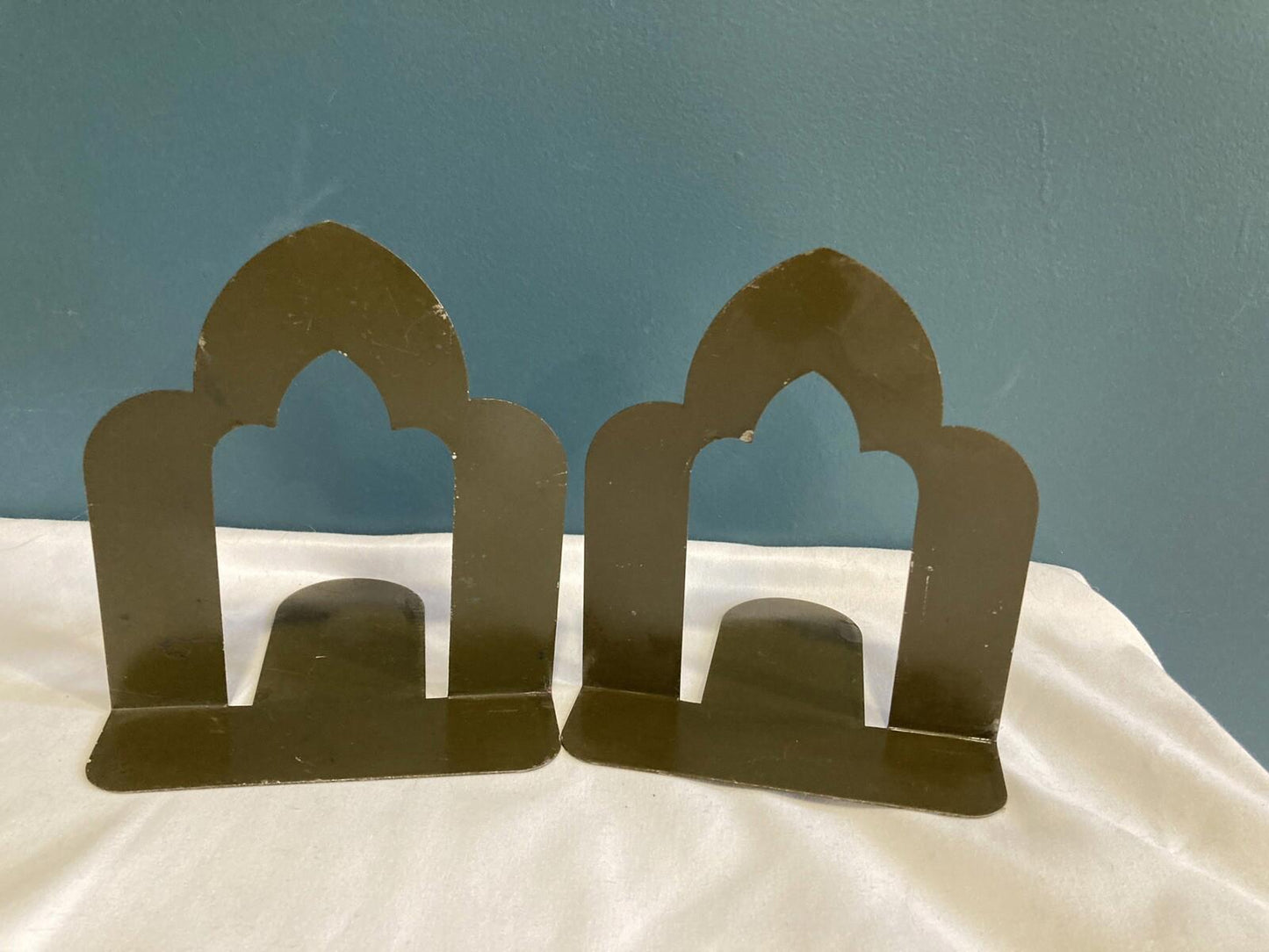 Vintage Arched Gray Metal Bookends – Small Library Industrial Style
