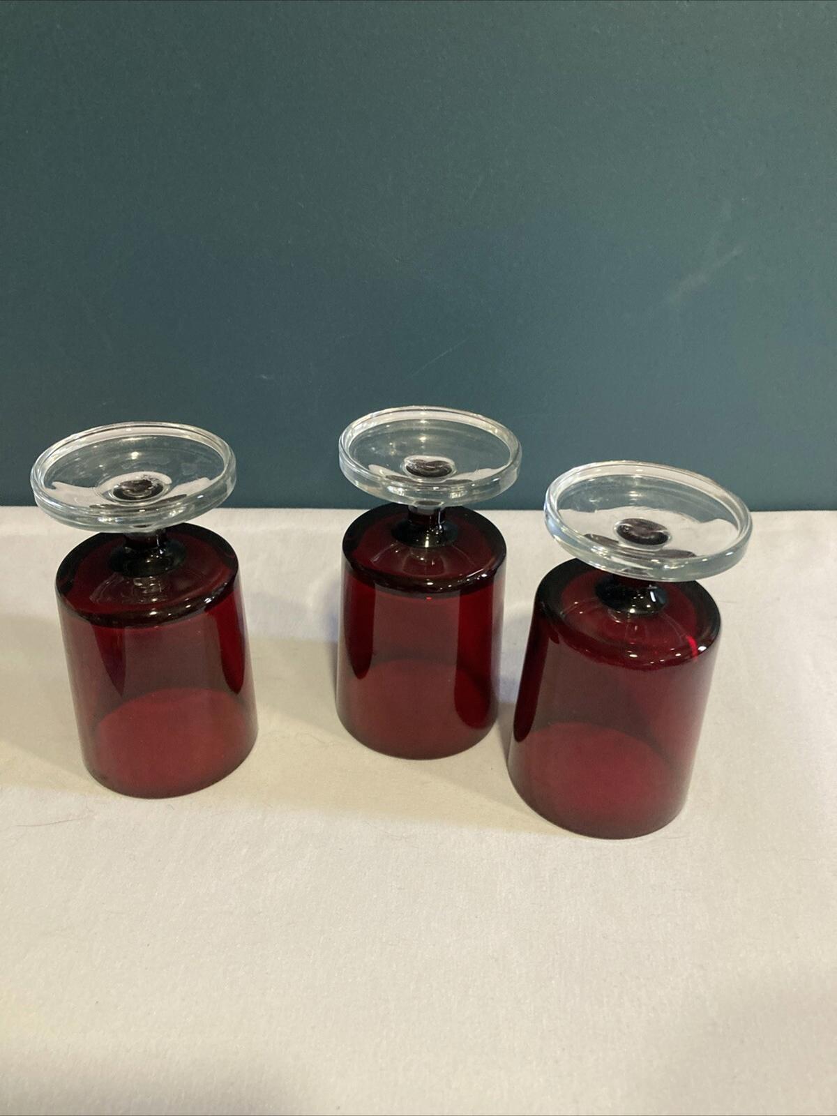 Vintage Red with Clear Stem Luminarc French Stemware Set of 3