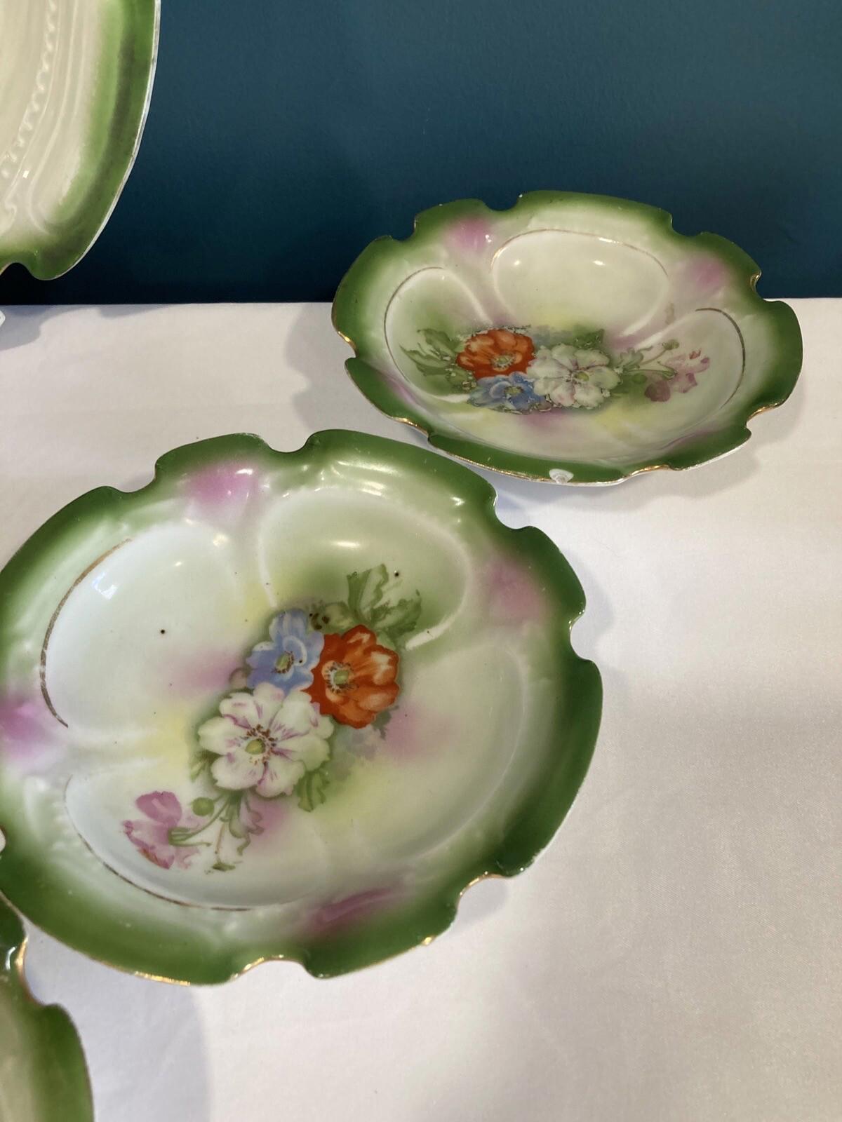PRUSSIA Austrian Victorian LARGE DEEP SERVING BOWL W/6 Small Bowls SCALLOPED