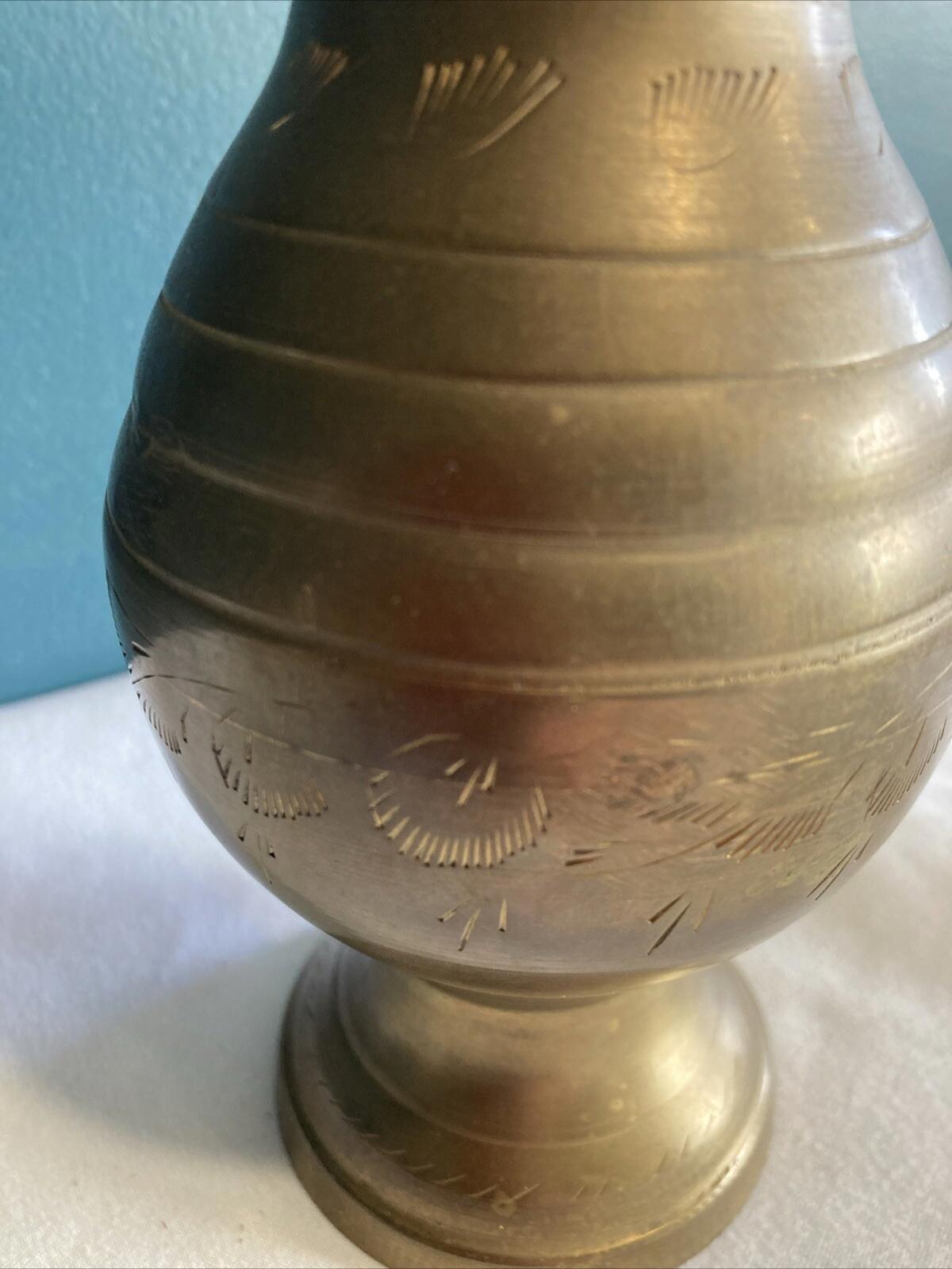 Vintage Etched Solid Brass Vase