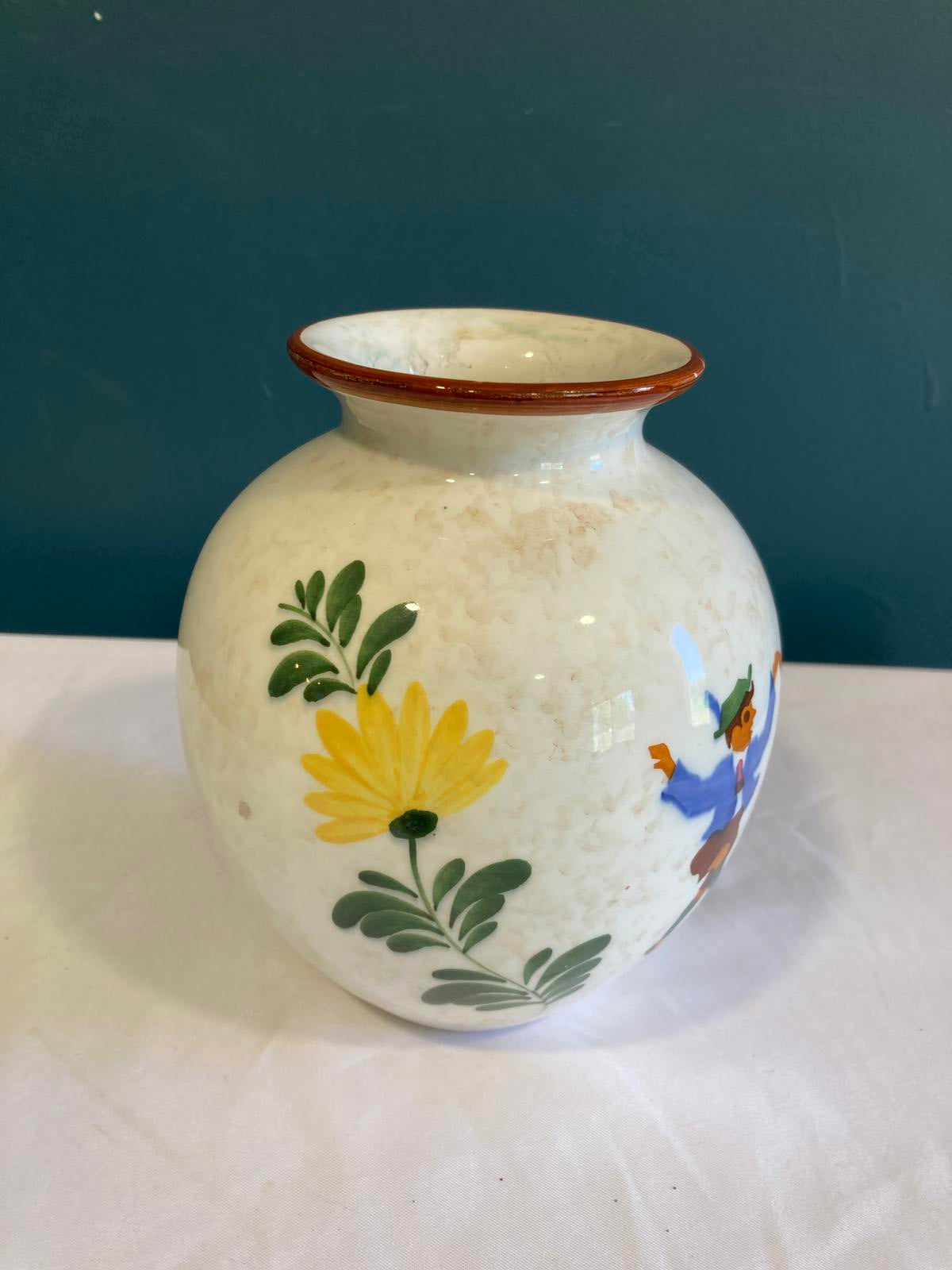 Vintage Ceramic Vase with Dancing Couple Bavarian Scene by Majolika Schramberg