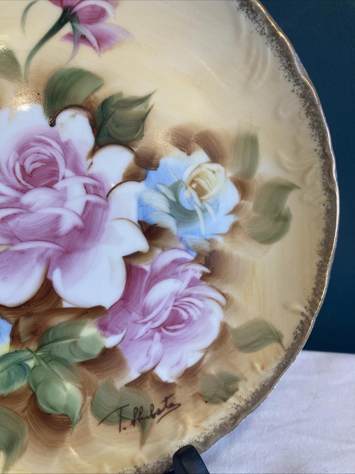 Vintage Handpainted Enesco Pink Rose Floral Collector Plate 8.75"