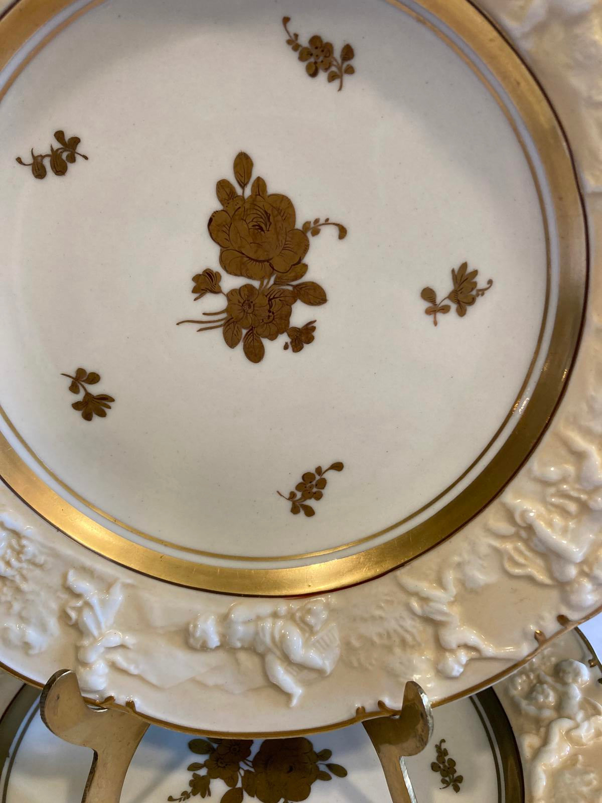 Set of 10 Ernst Bohne Söhne Embossed Cherub Plates with Gold Gilding