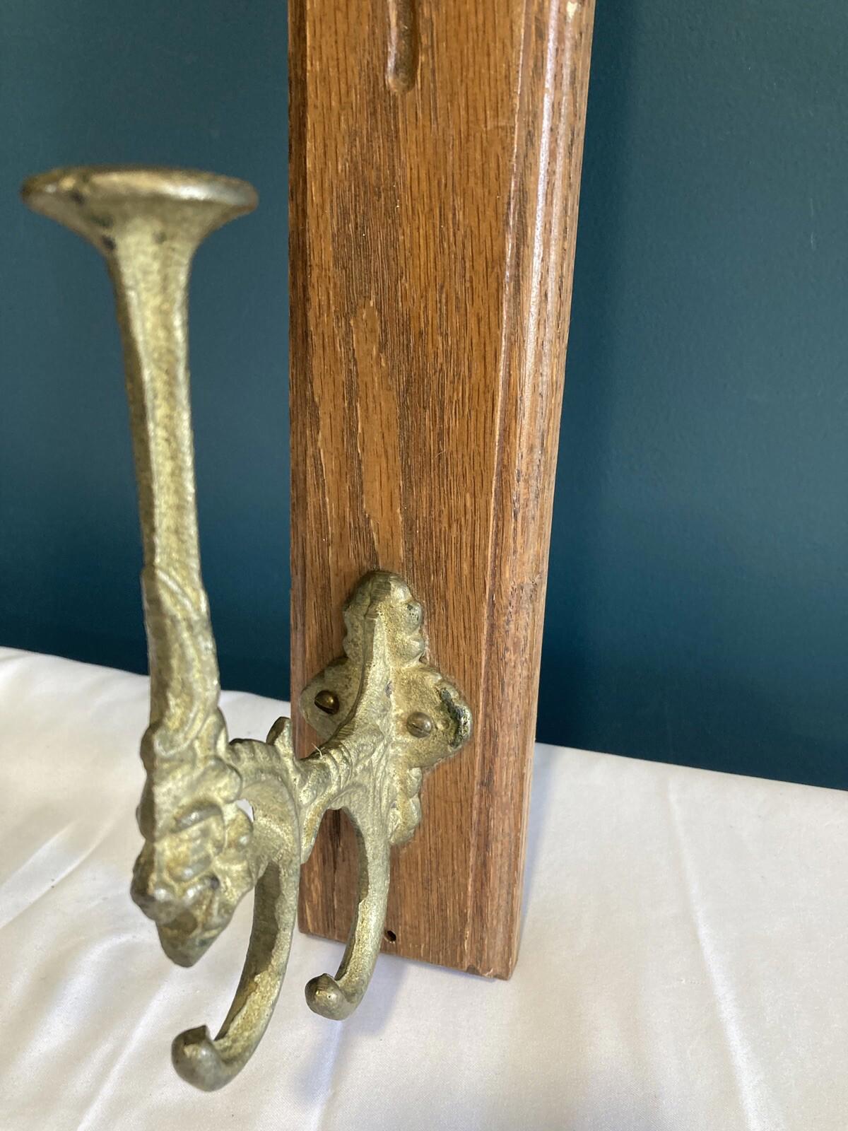 Vintage Wood & Metal Wall Hook – "Grandpa’s Hat" Handmade Carved Hanger