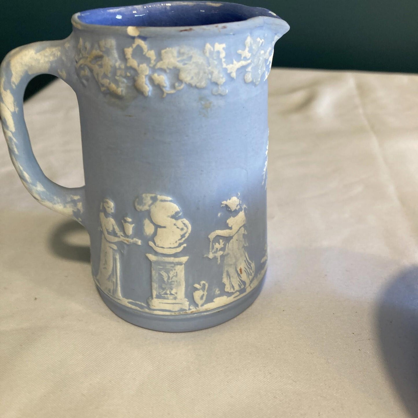 Vintage Blue Jasperware Creamer & Bowl Set –Classic Greek Relief Made in England