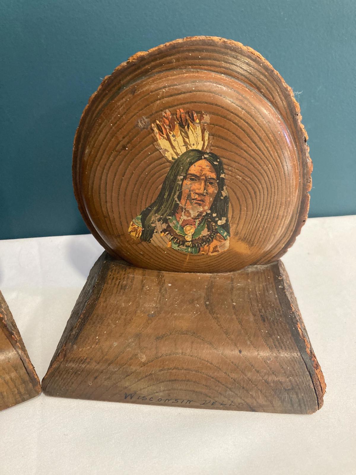 Antique Native American Live Edge Wood Bookends, set of 2