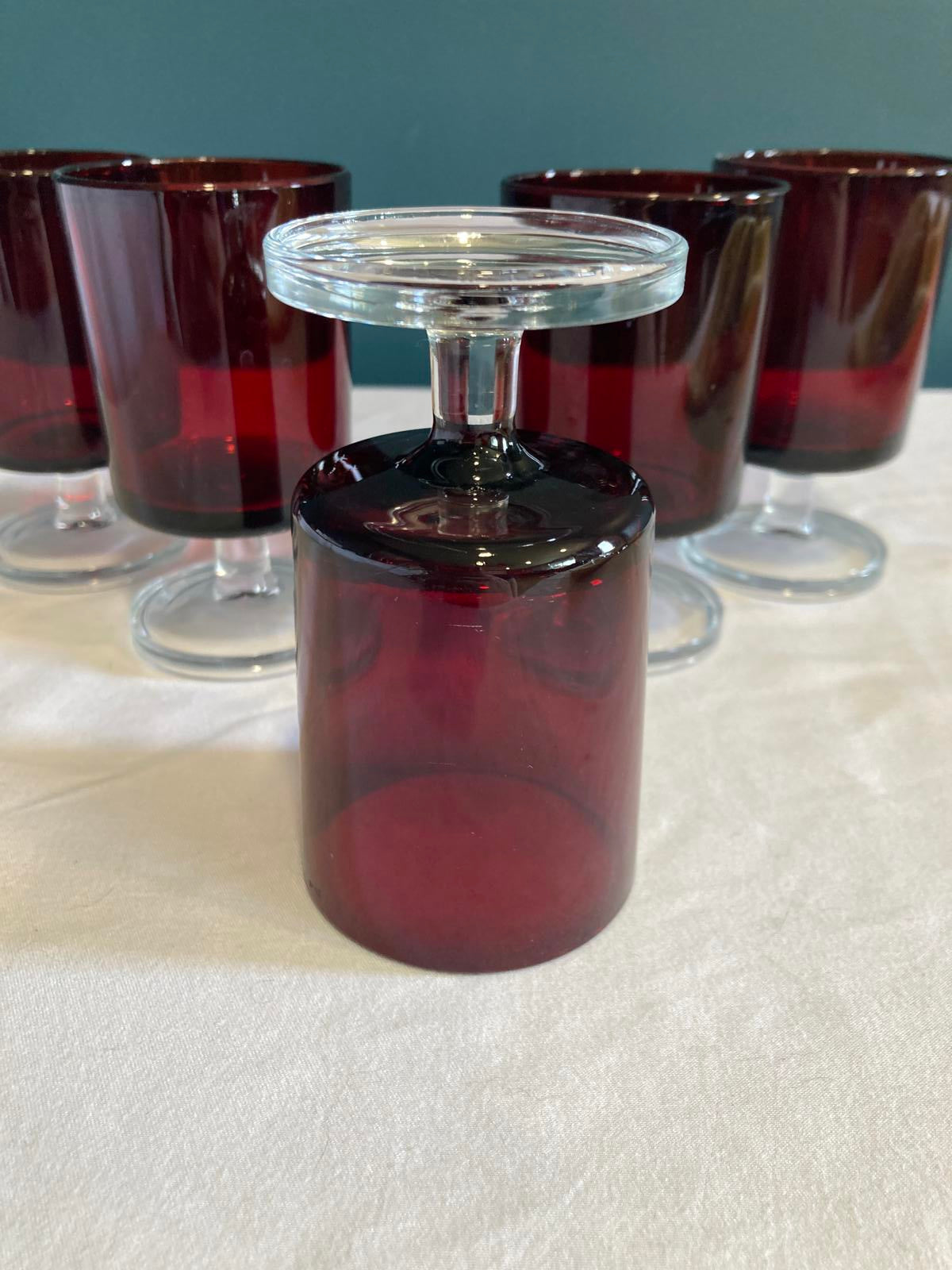 Vintage Red with Clear Stem Luminarc French Stemware Set of 5
