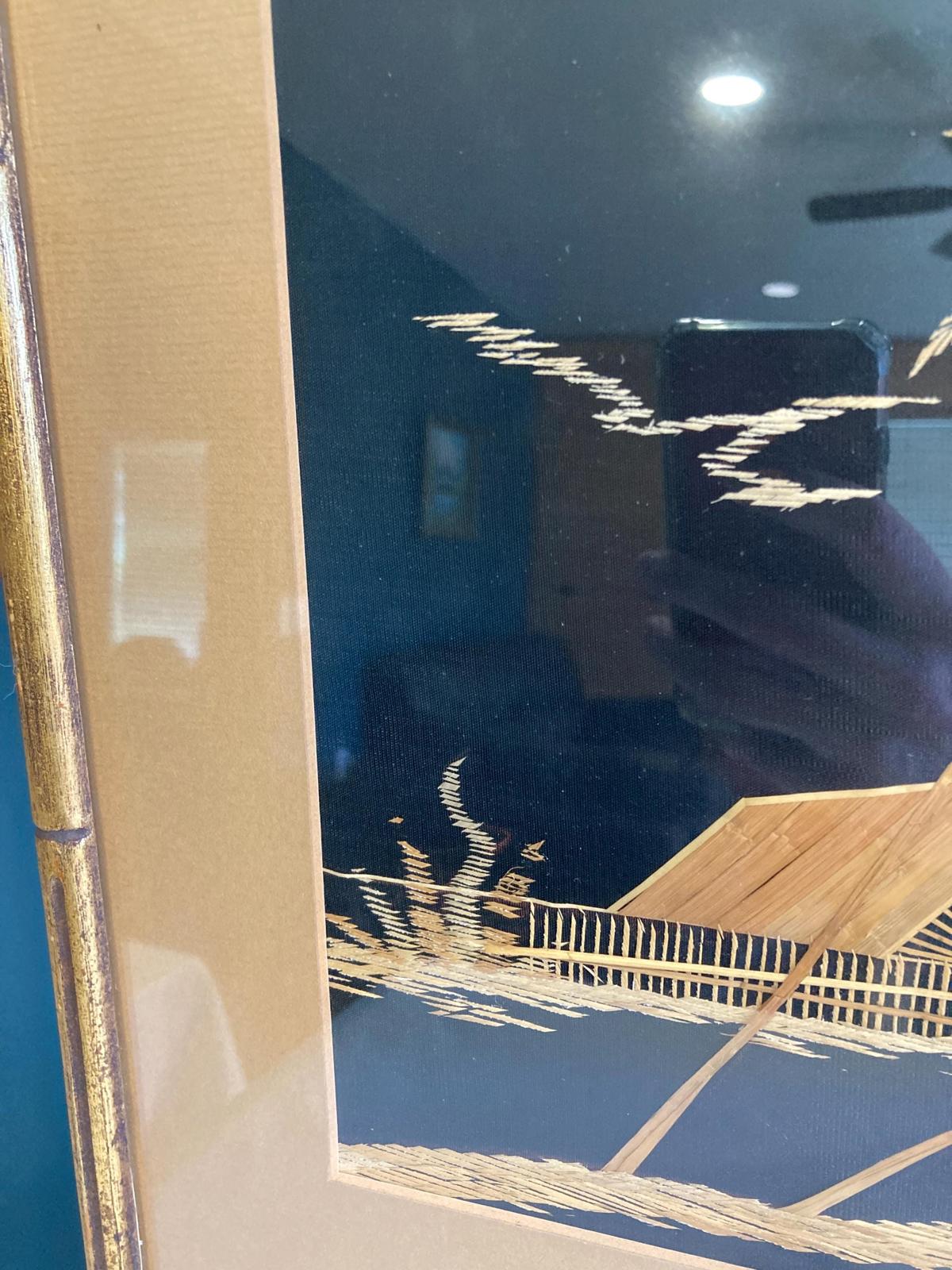 Vintage Straw Art Picture - Mid-Century Tropical Asian Scene