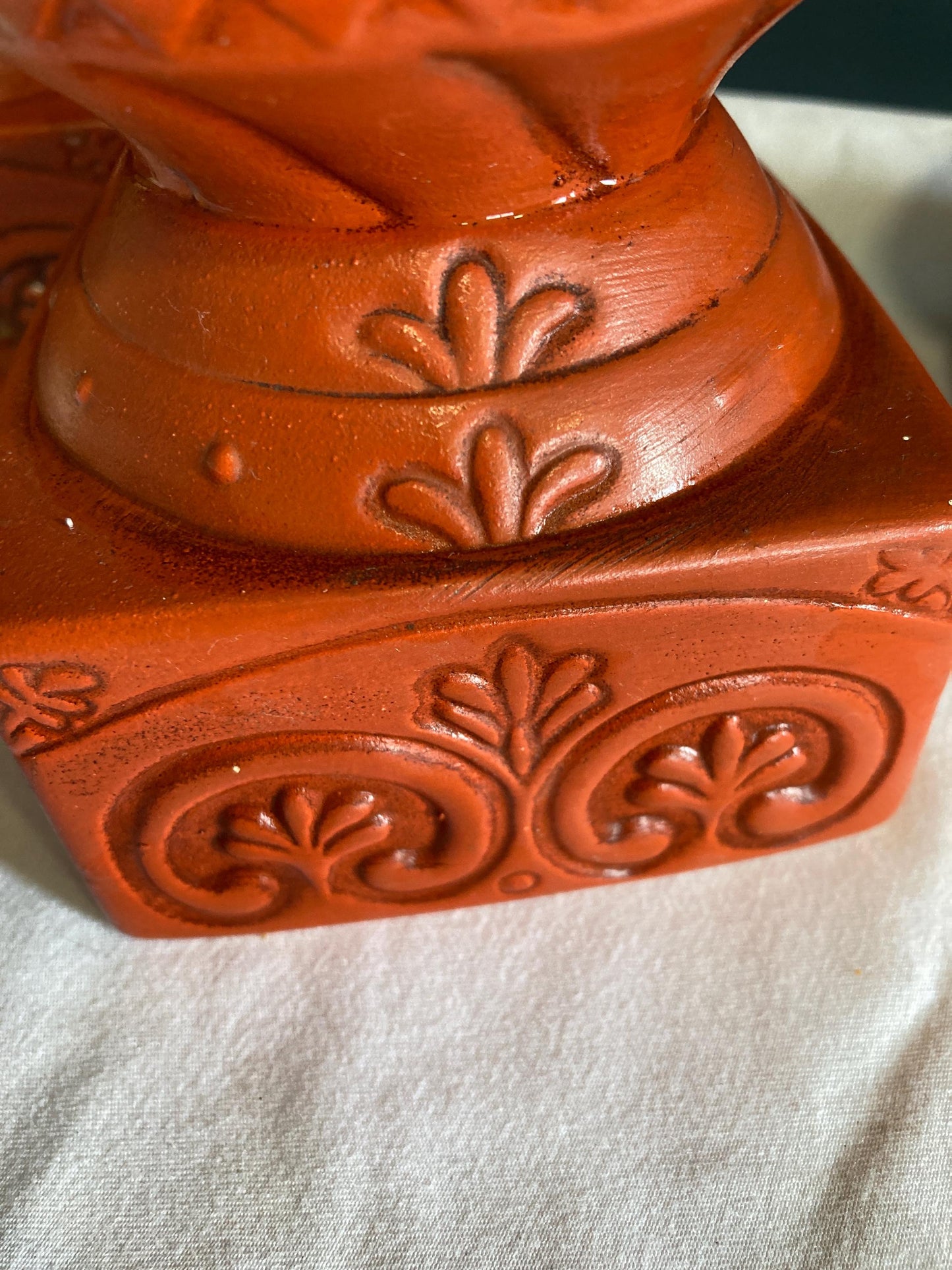 Vintage Brick Red Ceramic Candle Holder Stands, set of 3