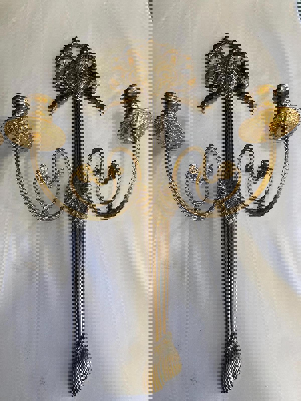 Midcentury Solid Brass Wall Candle Sconces