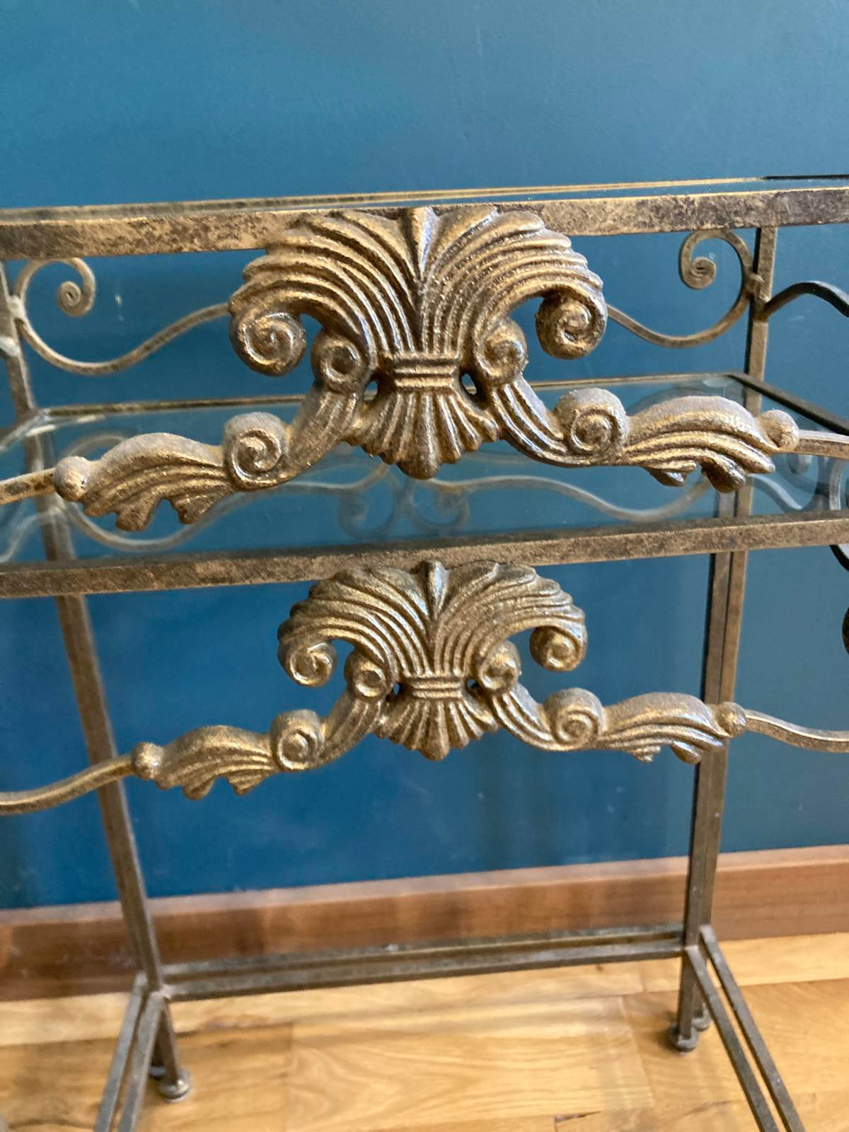 Vintage Wrought Iron Nesting Tables with Glass Tops – Hollywood Regency,Set of 2
