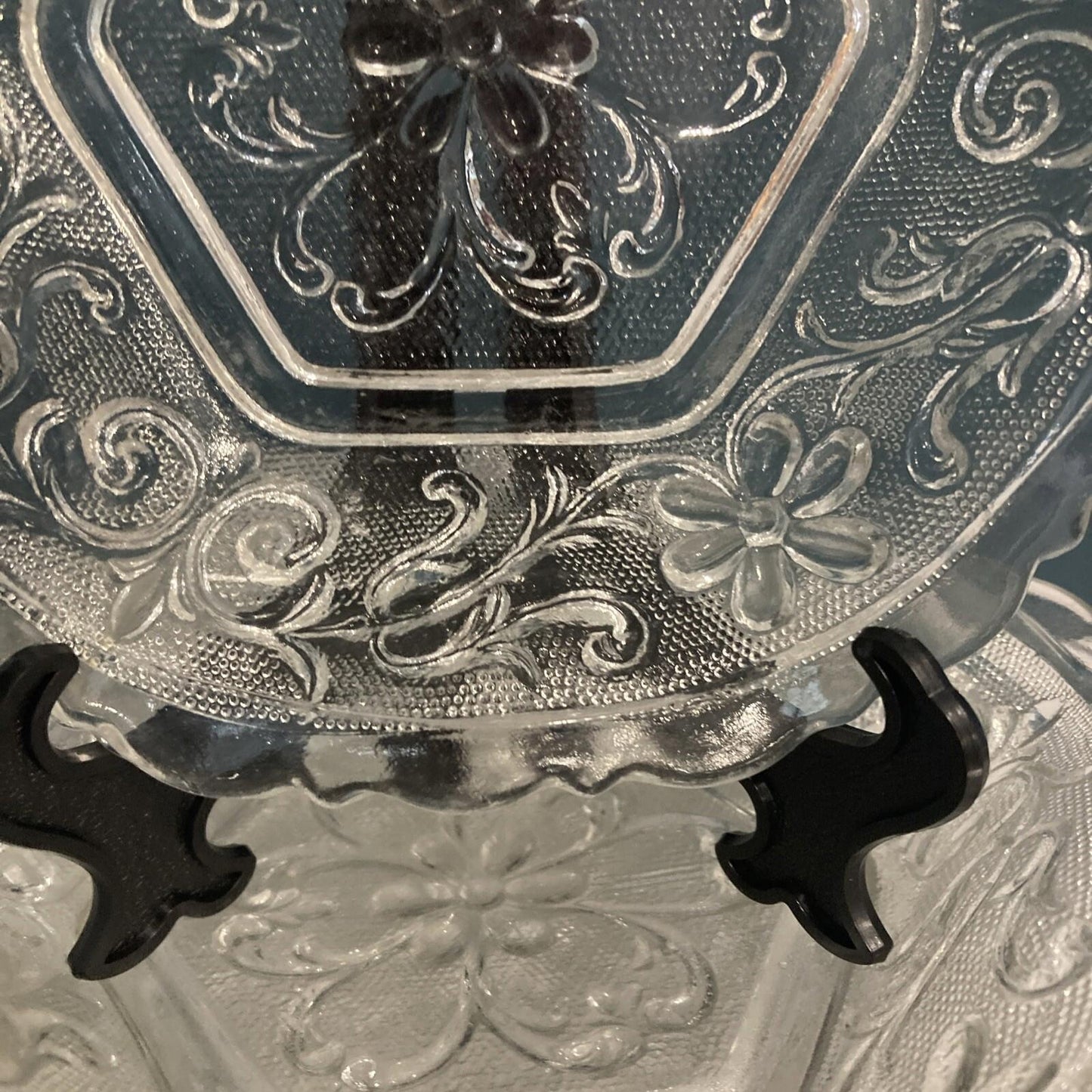 Set of 6 Indiana Tiara Clear Glass Sandwich Hex Daisy Bowls 6.25" Vintage