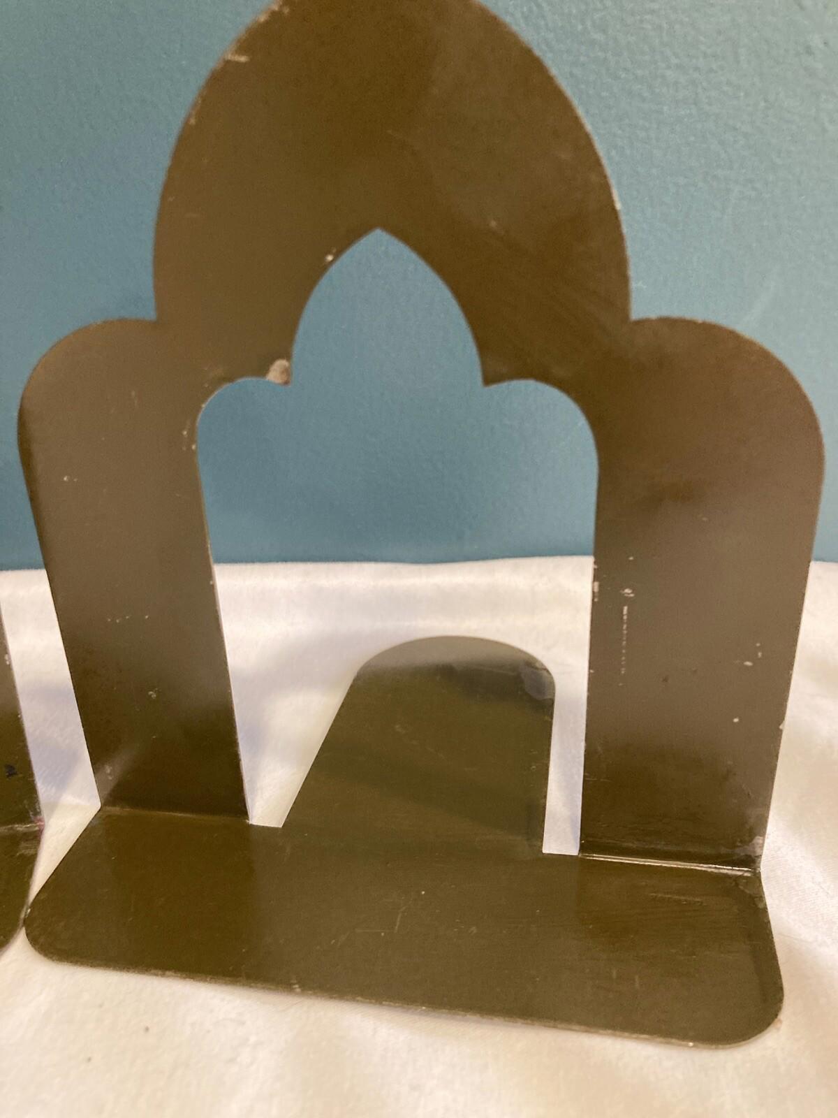 Vintage Arched Gray Metal Bookends – Small Library Industrial Style