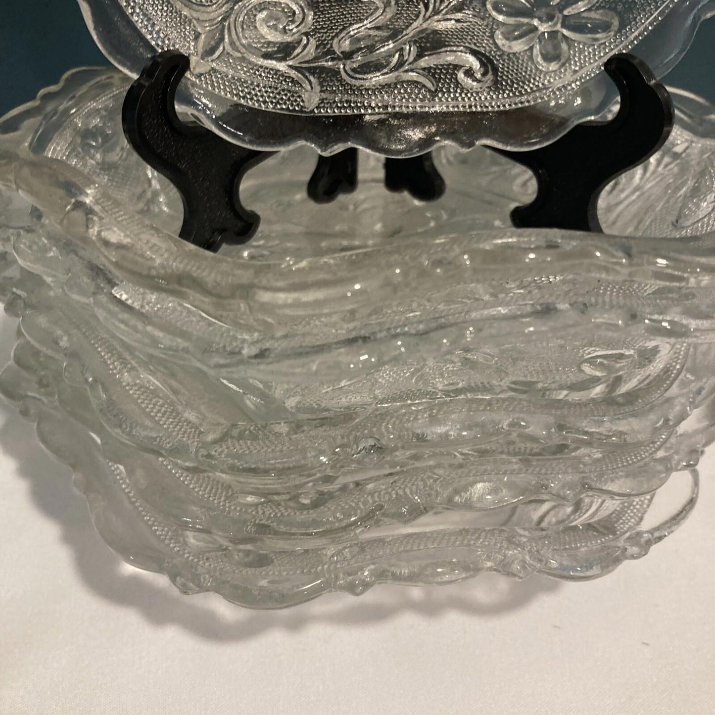 Set of 6 Indiana Tiara Clear Glass Sandwich Hex Daisy Bowls 6.25" Vintage