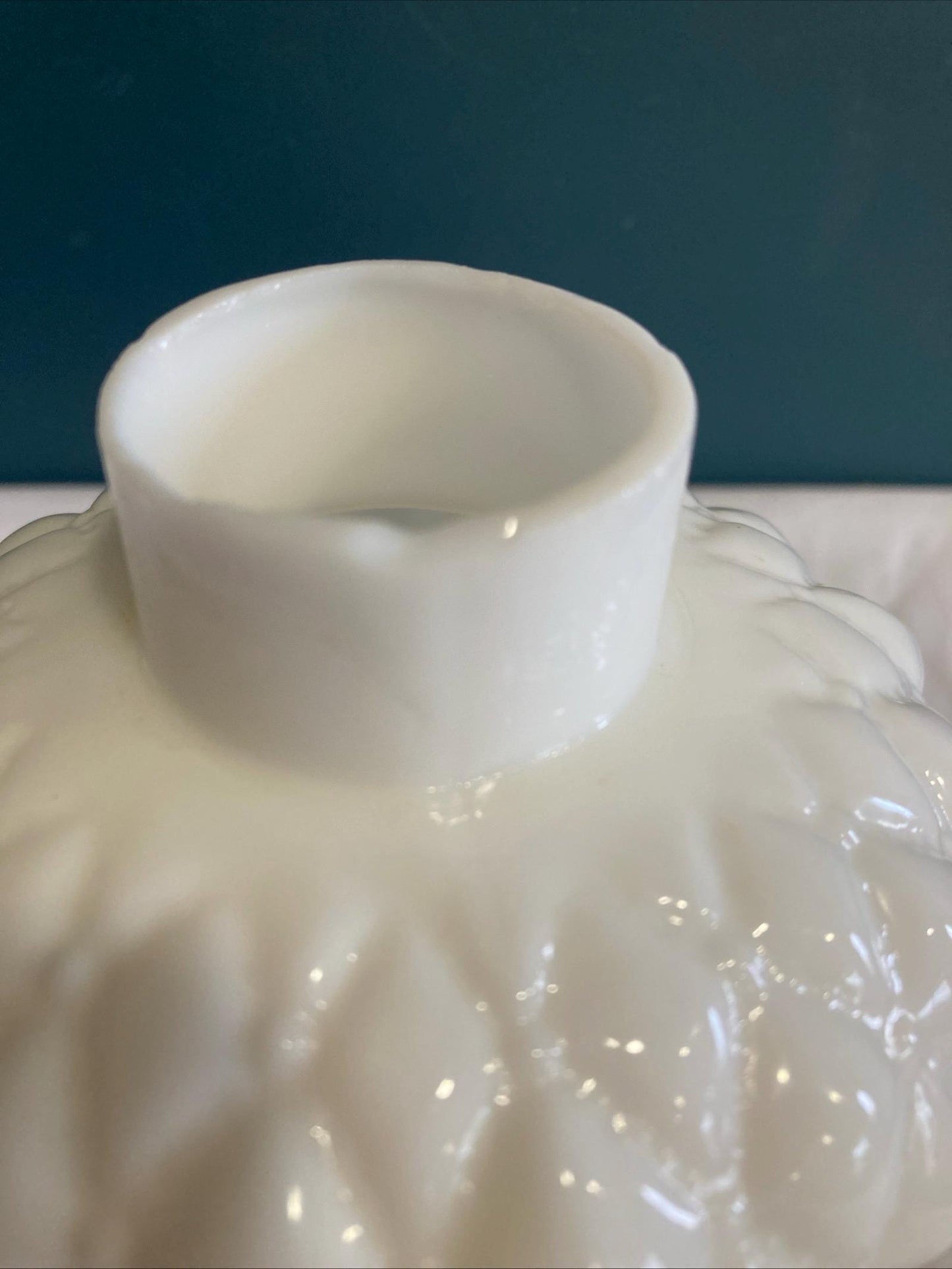 Vintage Milk Glass Diamond Quilted Hurricane Lamp Shade 5 3/8" tall with 1 1/2" fitter
