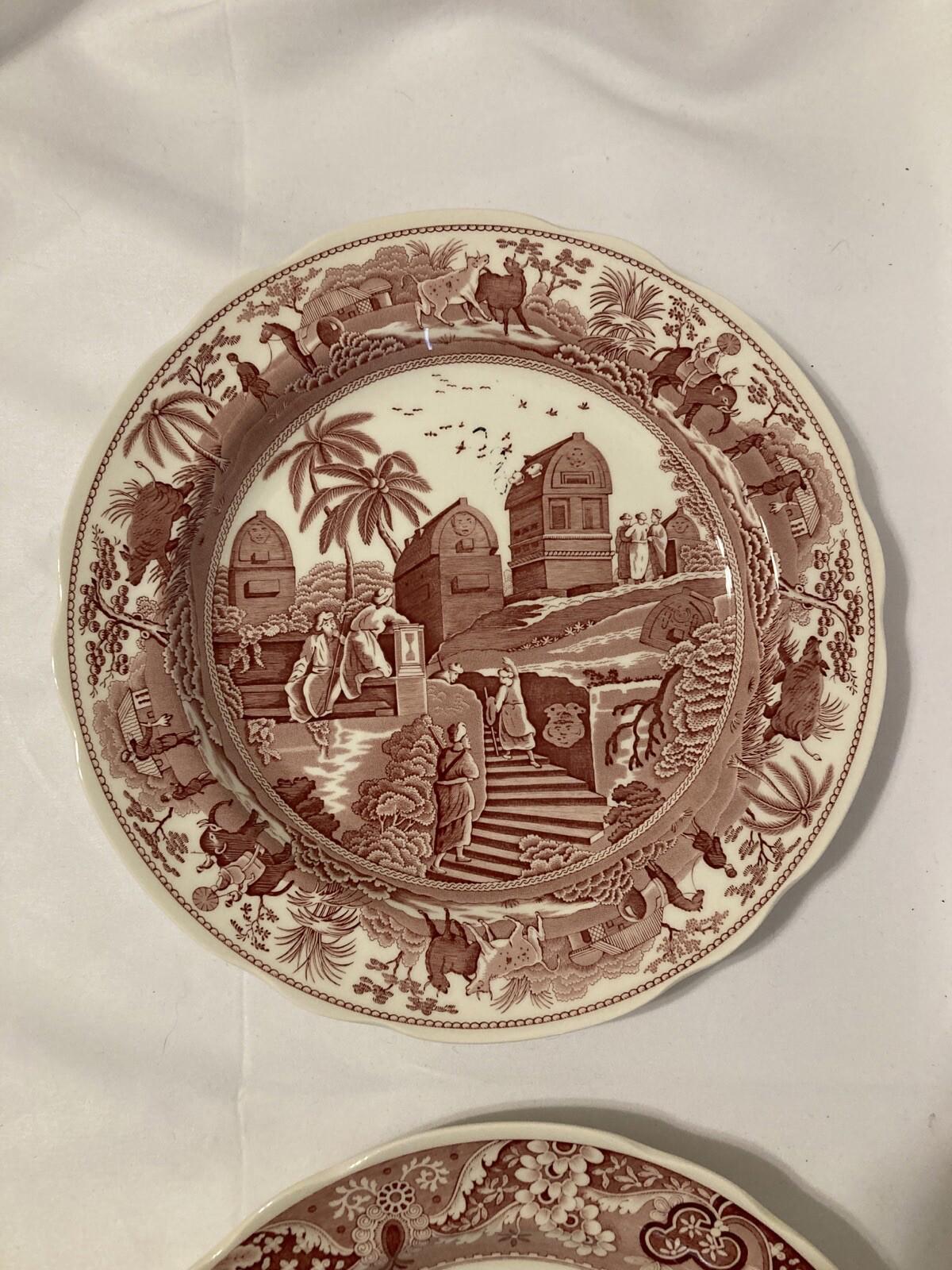 2 Vintage Spode England Red Plates Archive Collection Castle & Caramanian