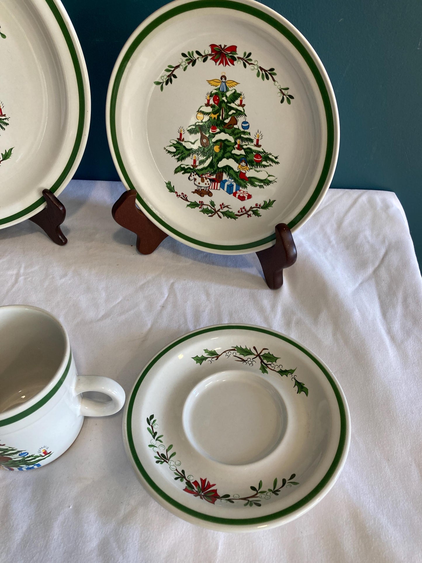 Vintage Montgomery Ward Christmas Tree Dish Holiday Table Ware. Choose From Cup, Saucer, Dessert Plate, Dinner Plate, Bowl, Replacement