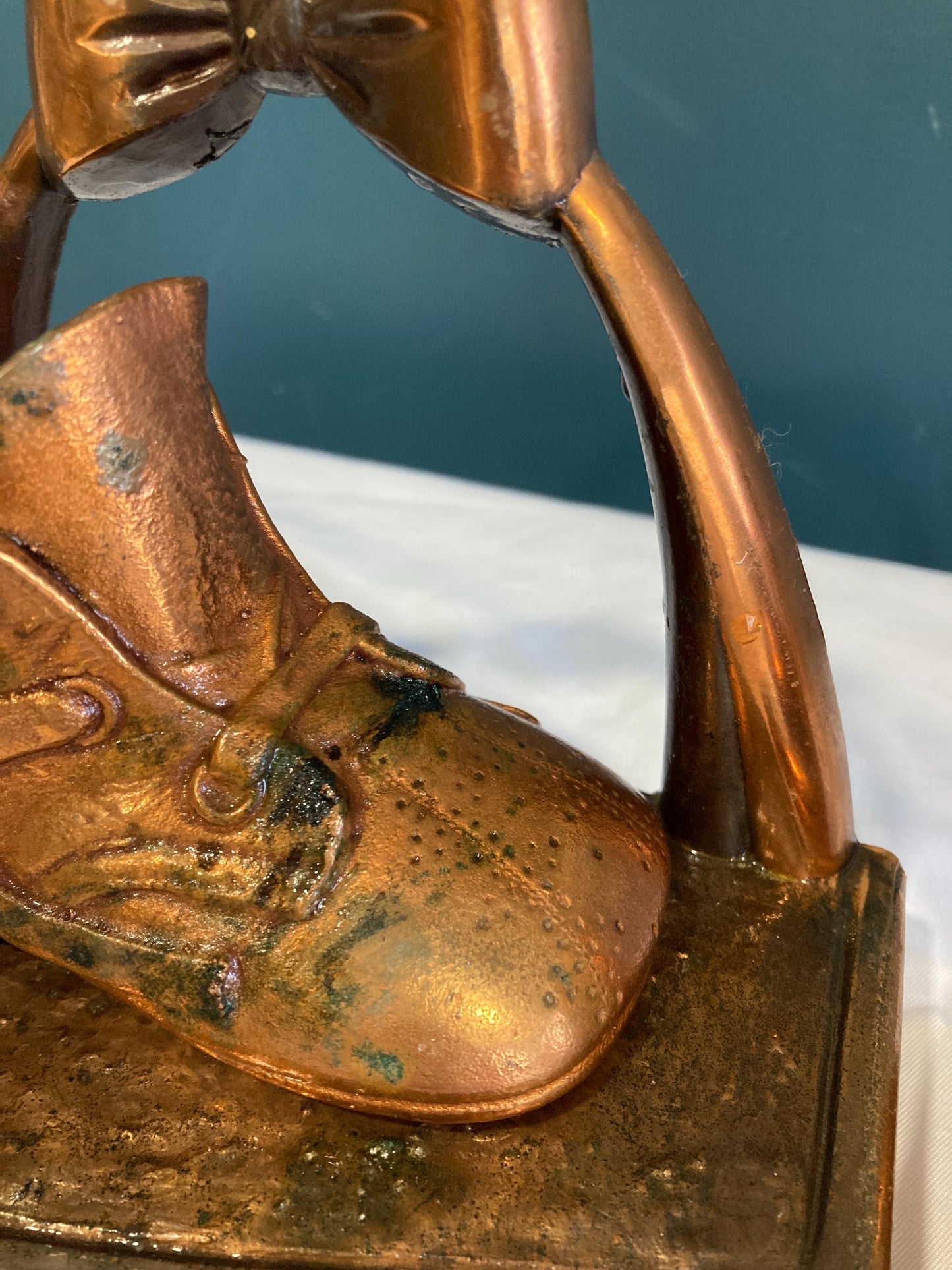 Vintage Cast Bronze Baby Shoe Bookends, Set of 2