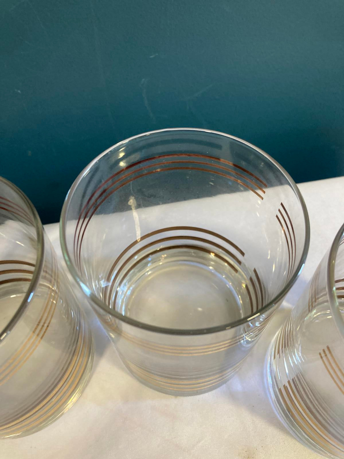 Vintage Gold Striped Lowball Glasses – Set of 4