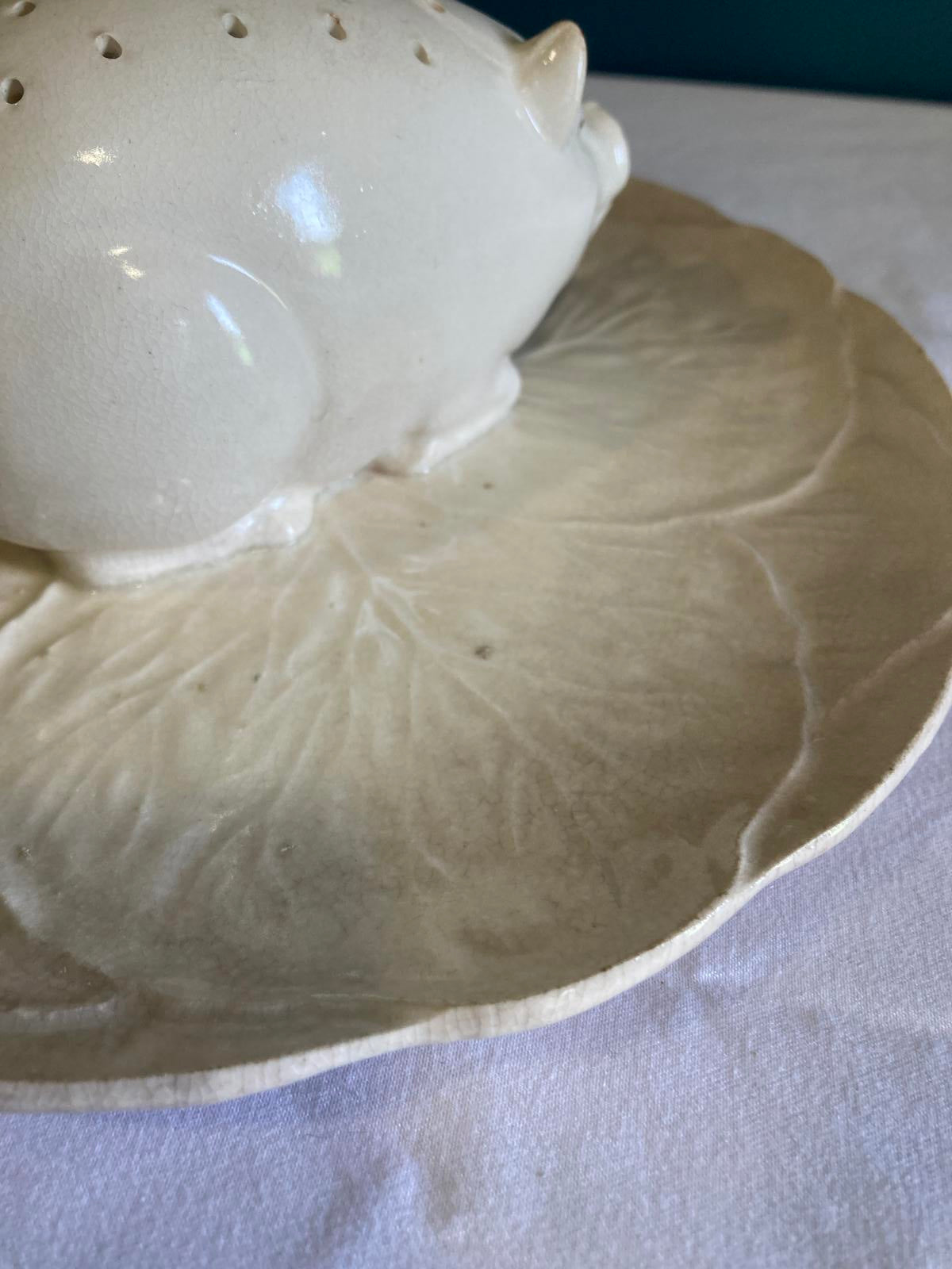 Vintage Ceramic Pig Canapé Holder on Leaf Dish