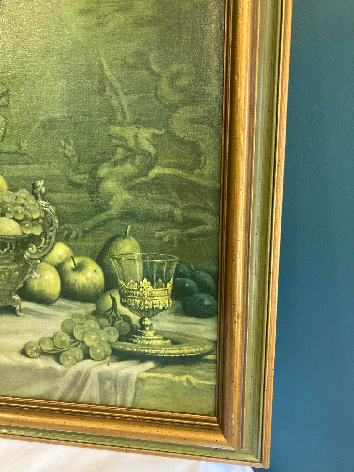 Vintage Framed Still Life Painting – Grapes, Goblet & Fruit, Gold Frame