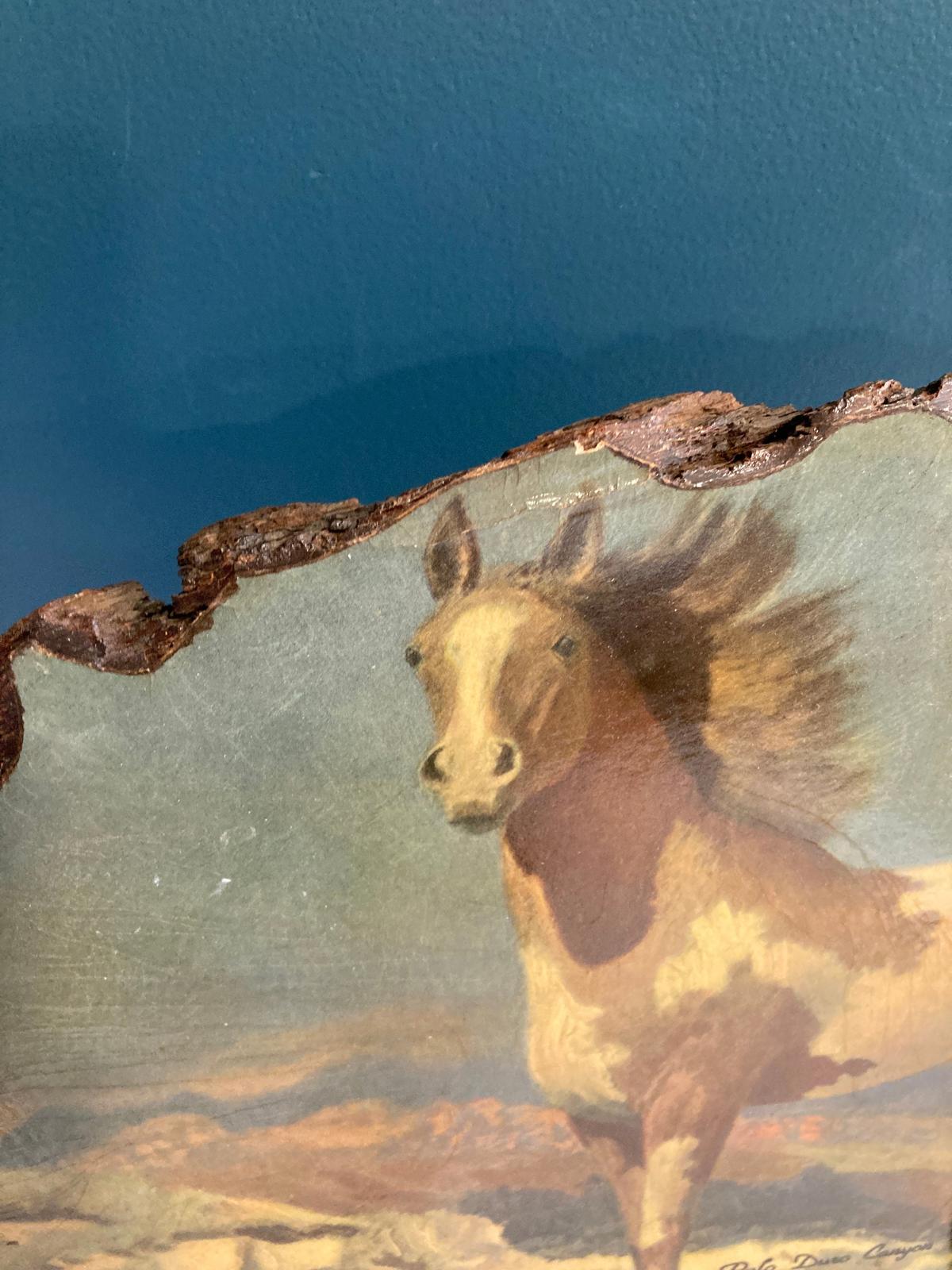 Vintage Horse Art on Live Edge Wood